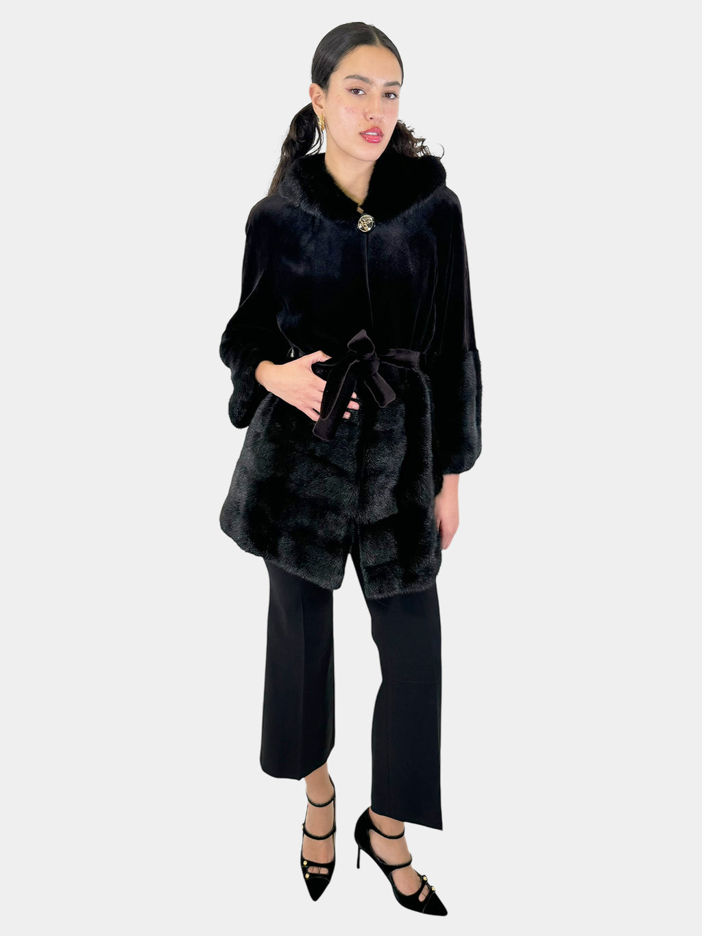 Three-Quarter Sleeve Mink Coat - Size L