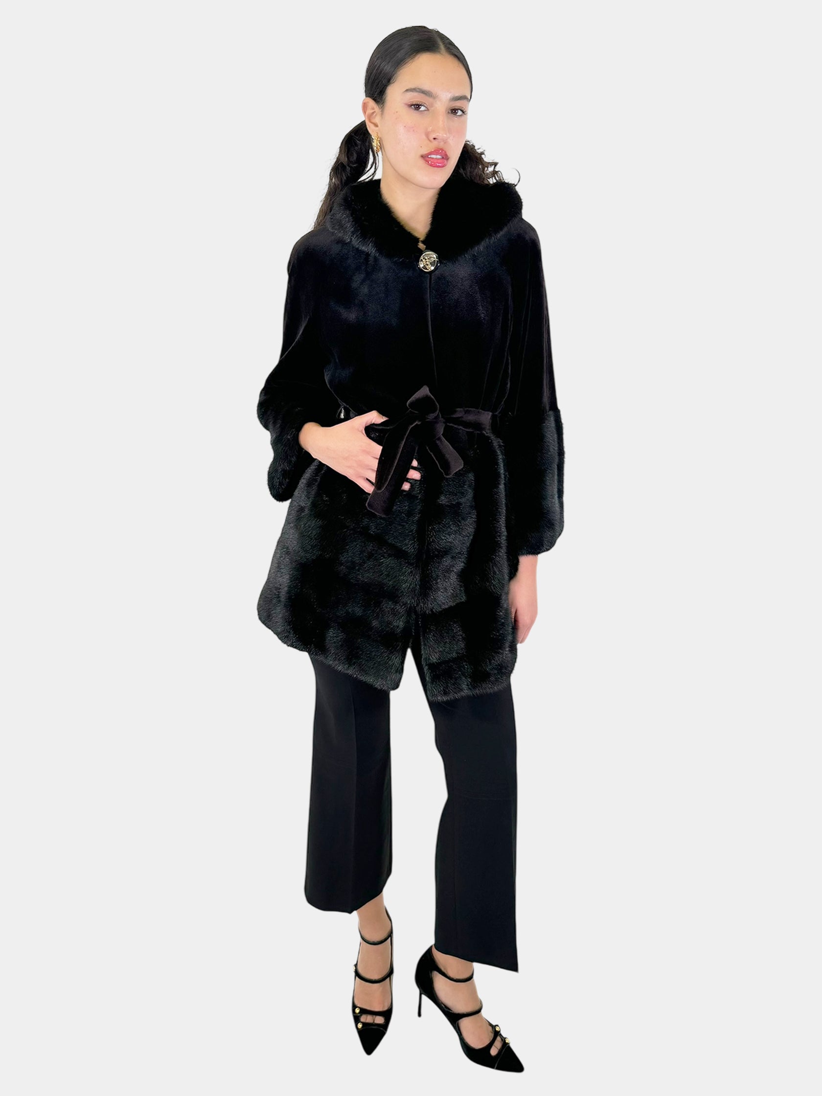Three-Quarter Sleeve Mink Coat - Size L