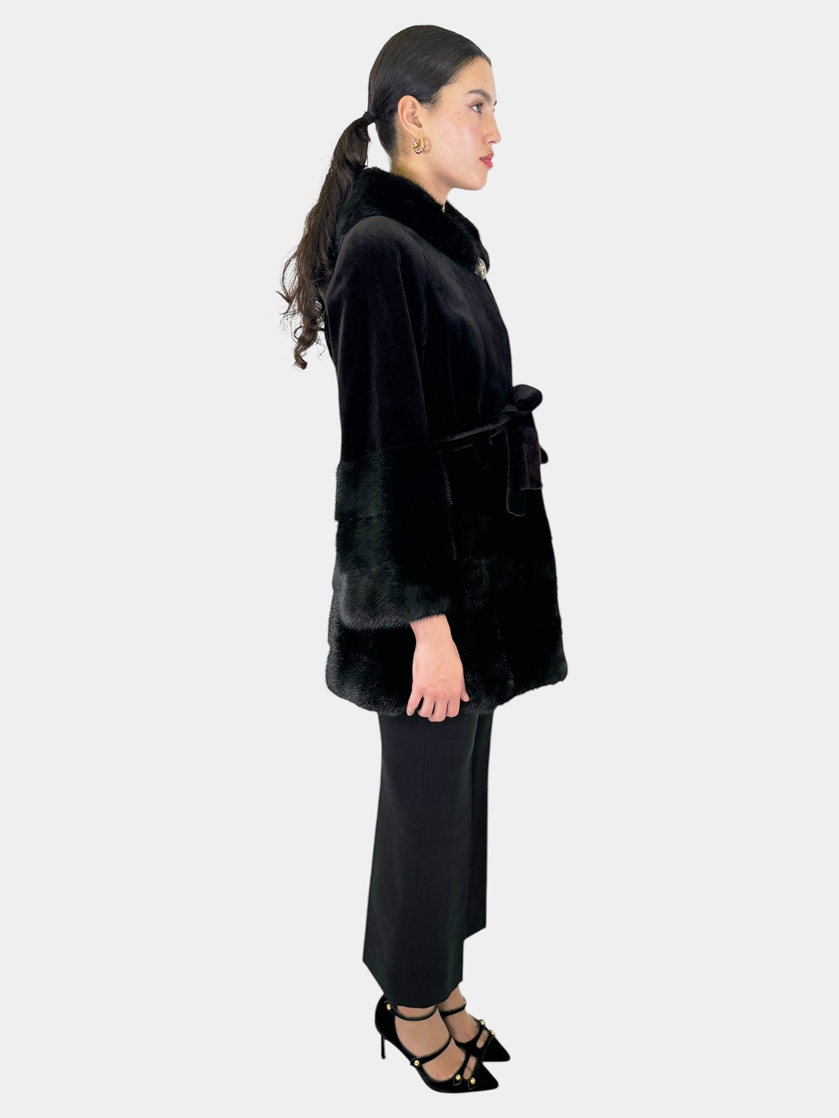 Three-Quarter Sleeve Mink Coat - Size L