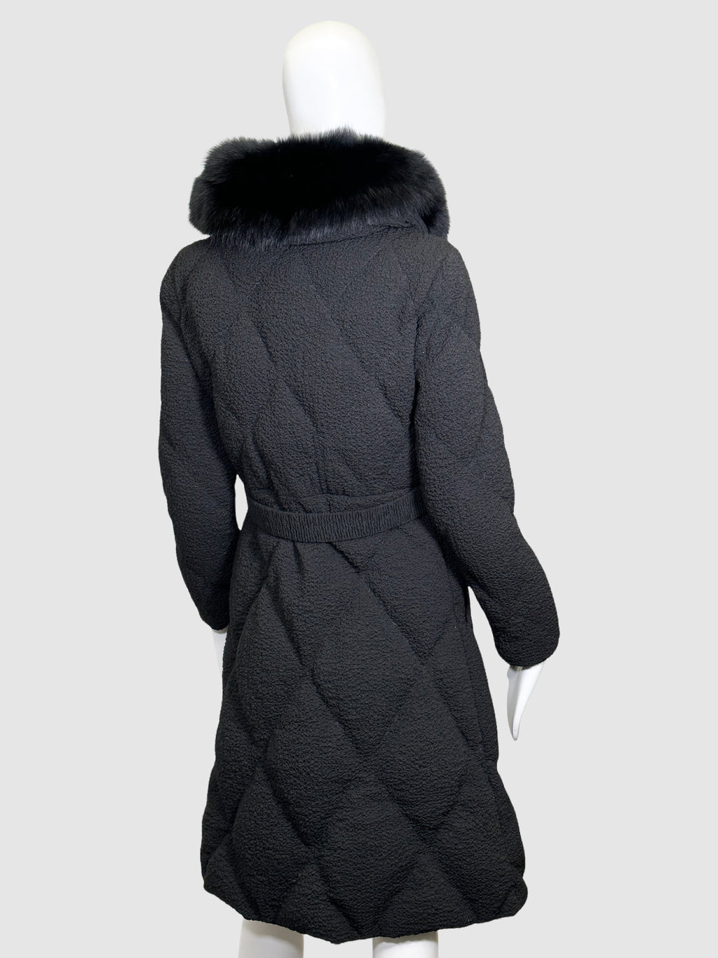 Double-Breasted Puffer Coat with Fur-Trimmed Hood - Size M