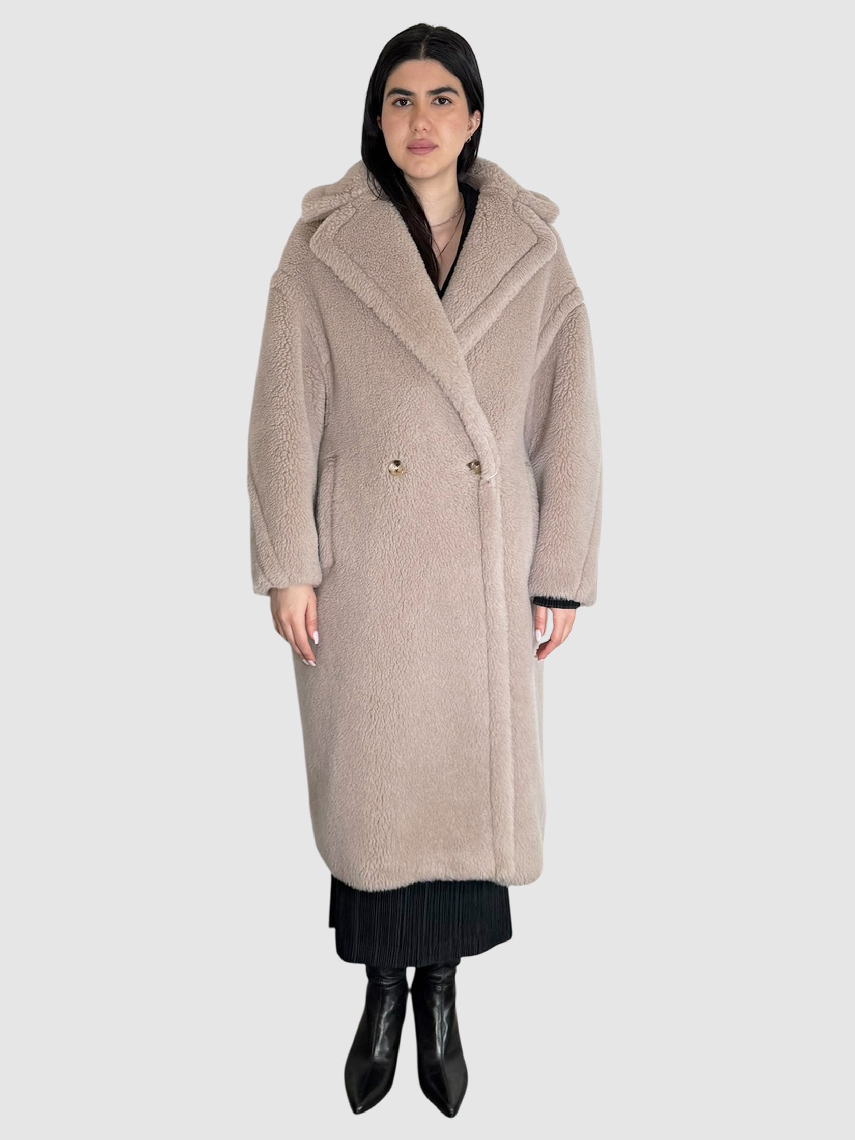 Max Mara Beige Double-Breasted Teddy Bear Icon Coat luxury designer resale consignment toronto secondhand canada