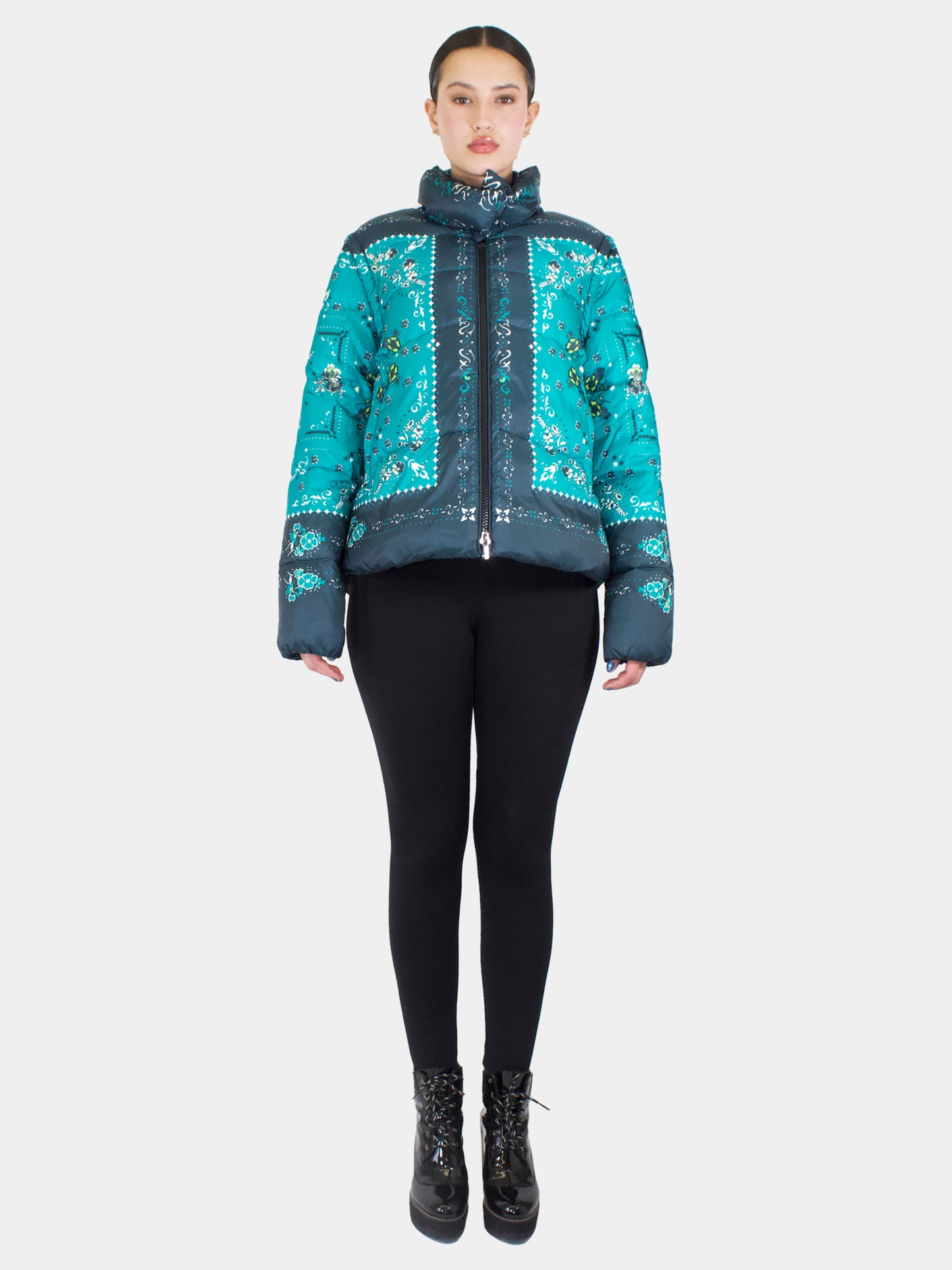 Paisley Print Puffer Coat - Size 8