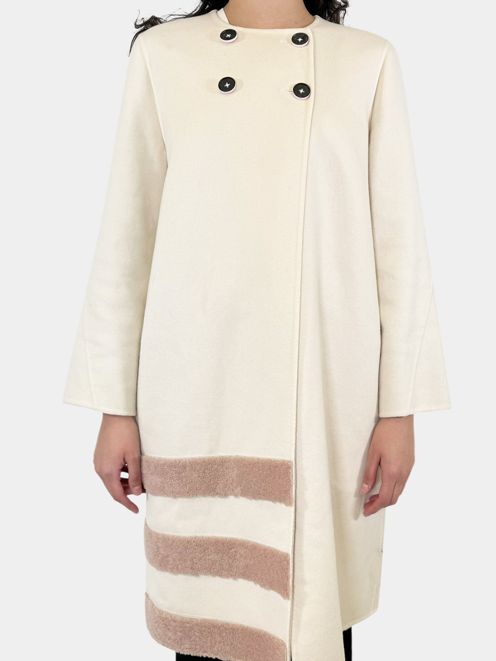 Stripe Accent Double-Breasted Coat - Size 40