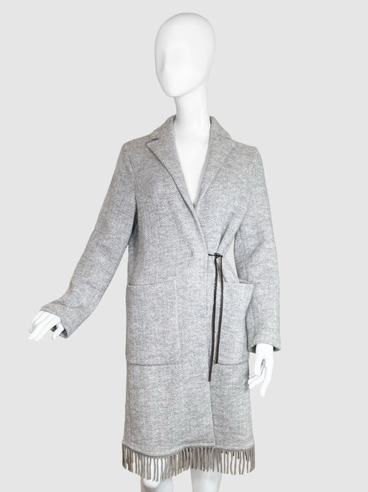 Fabiana Filippi Tweed Coat with Fringe Trim - Size XXS