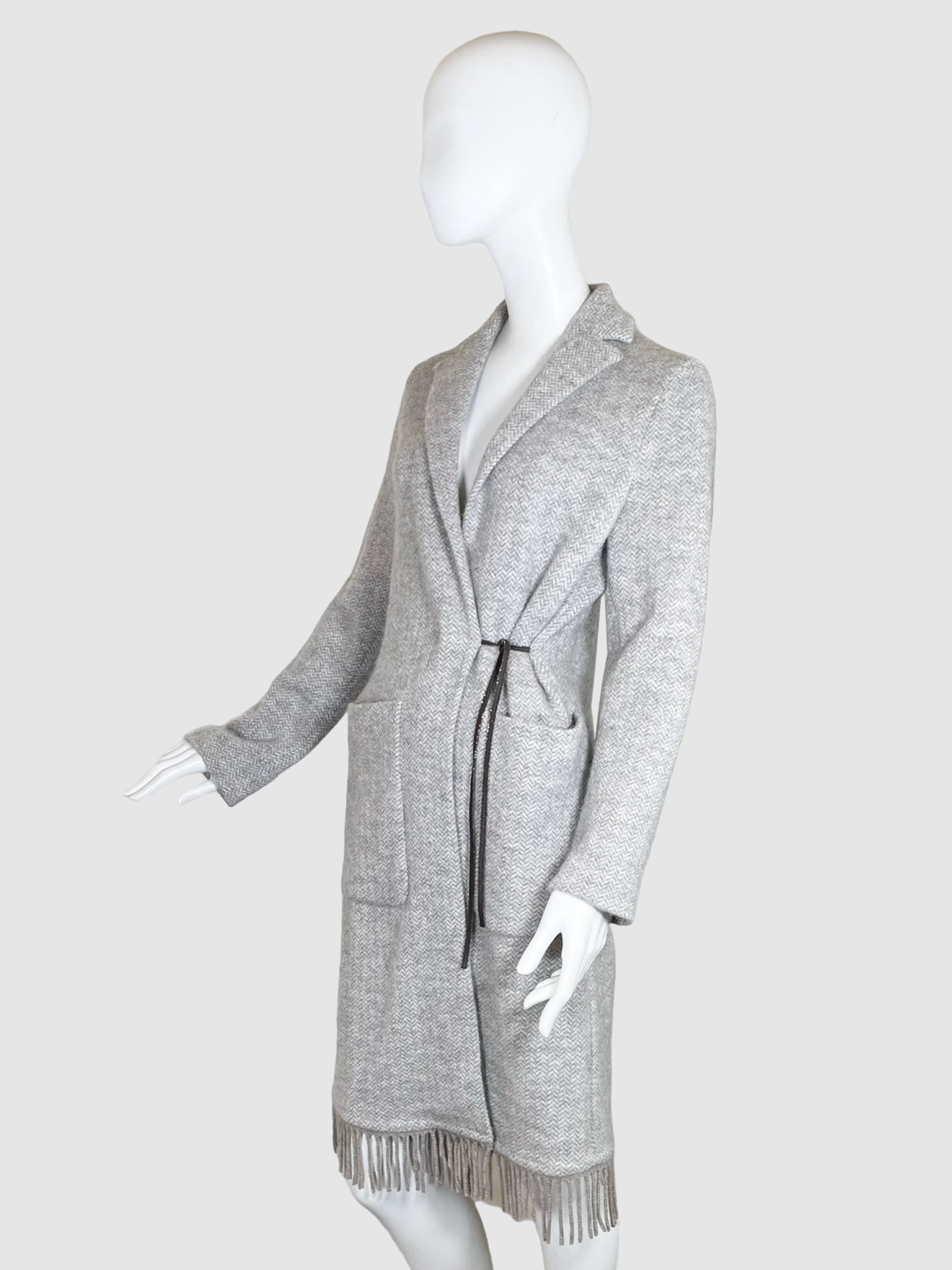 Fabiana Filippi Tweed Coat with Fringe Trim - Size XXS