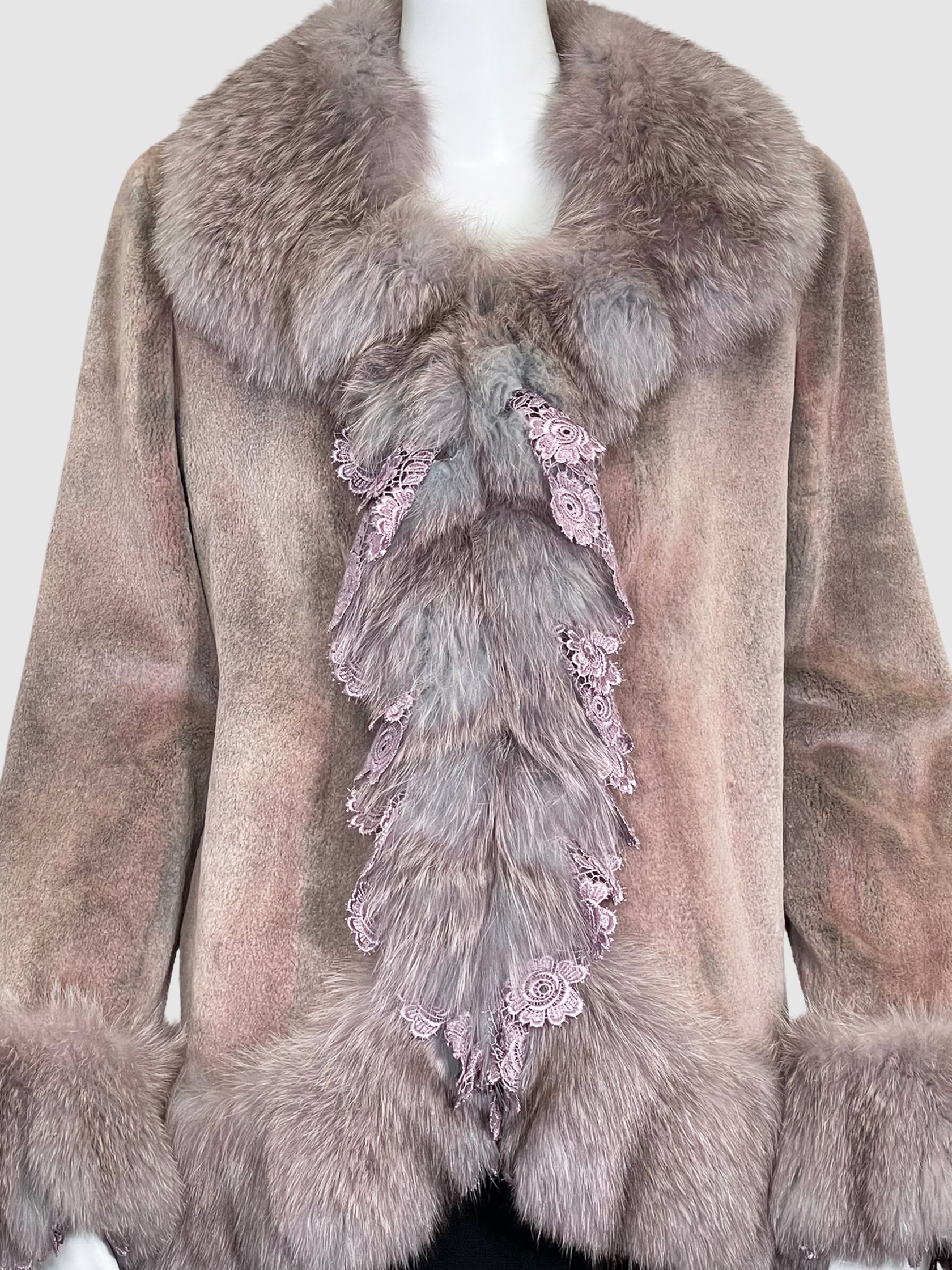 Fur Coat with Lace Trim - Size M