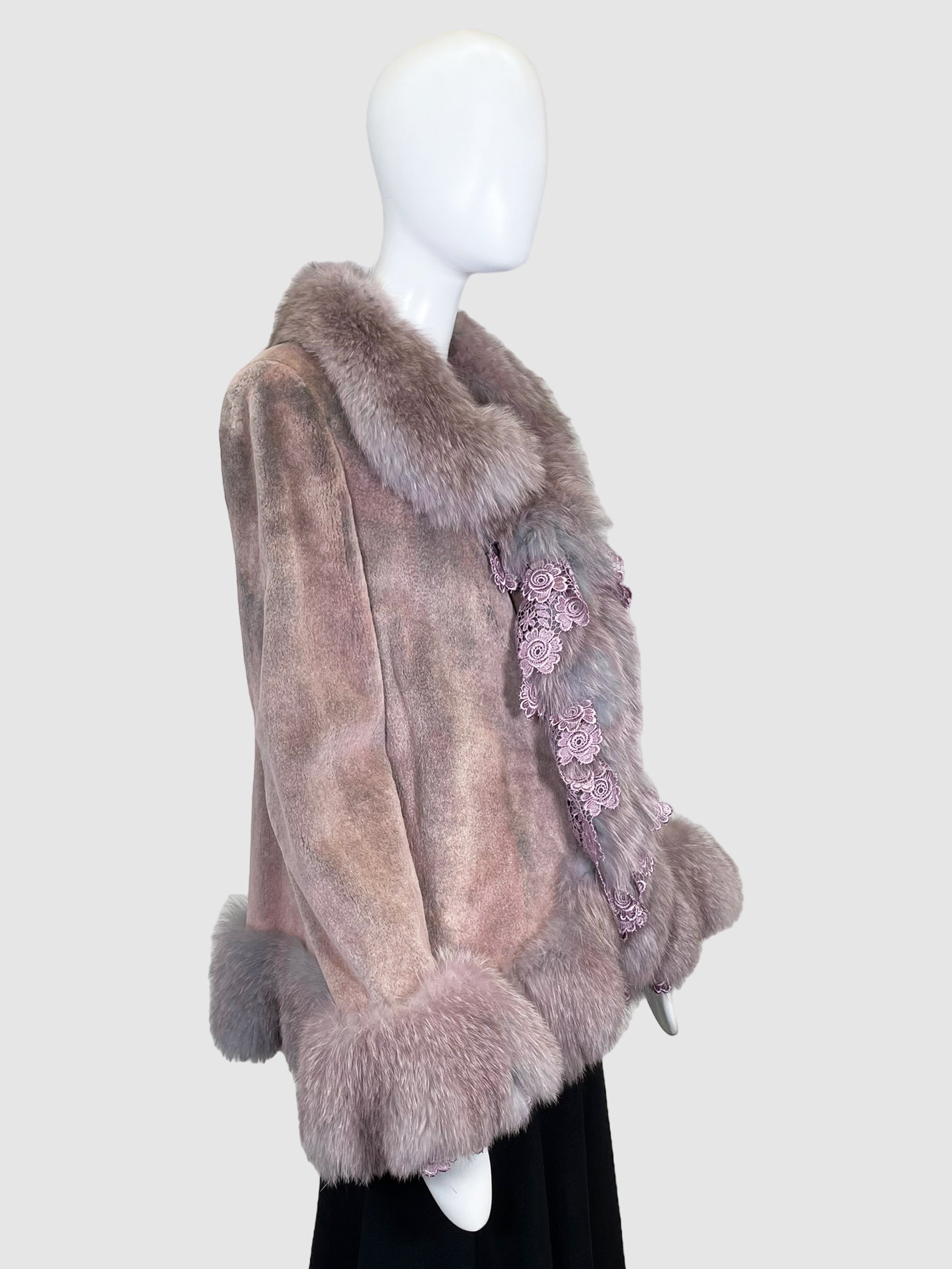 Fur Coat with Lace Trim - Size M