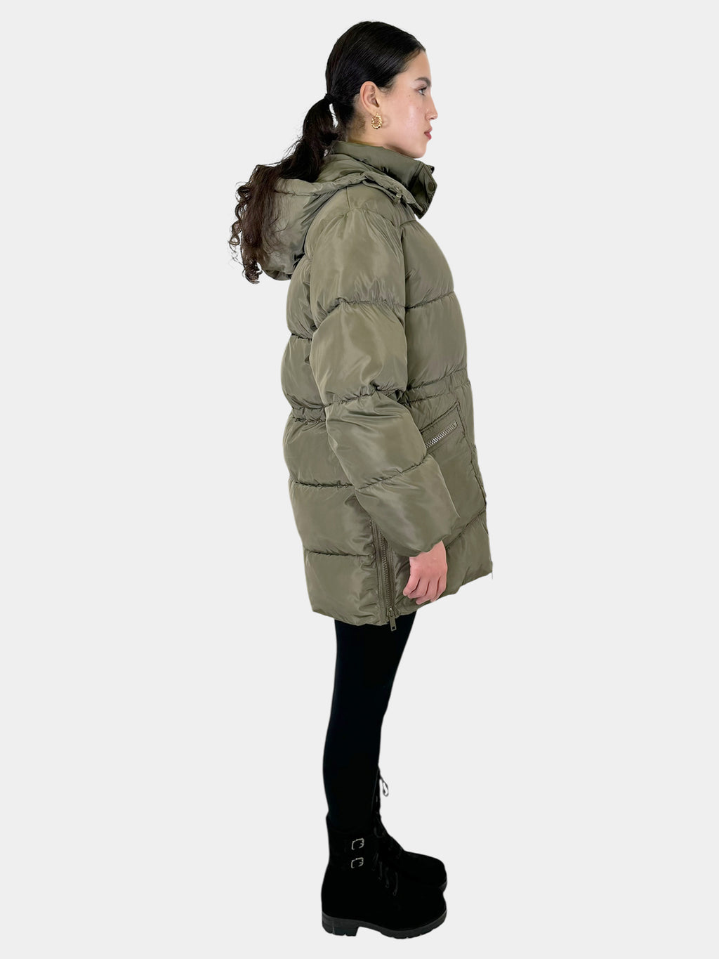 Oversized Tech Puffer Midi Jacket - Size S/M