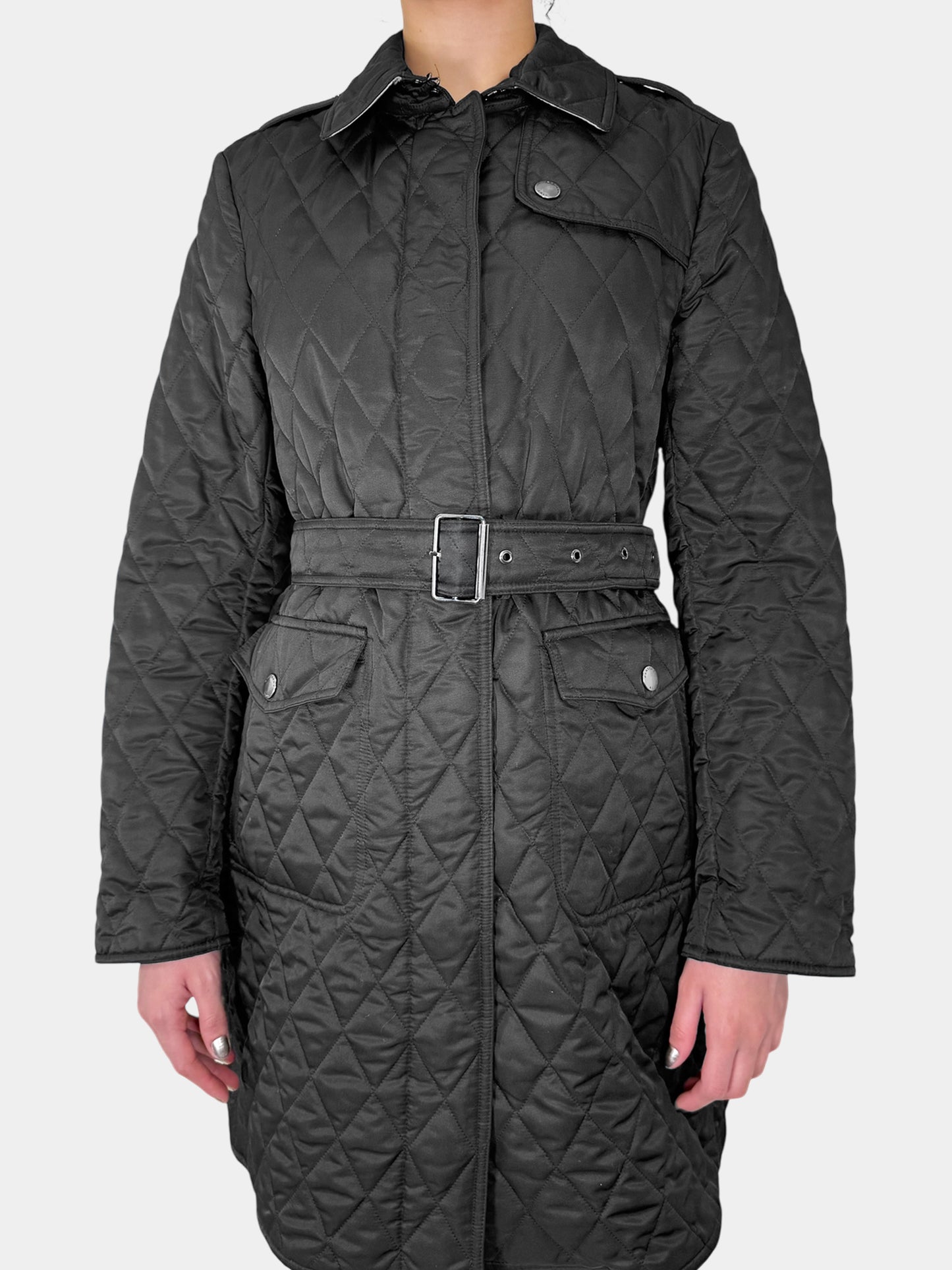 Diamond Quilted Belted Down Coat - Size L