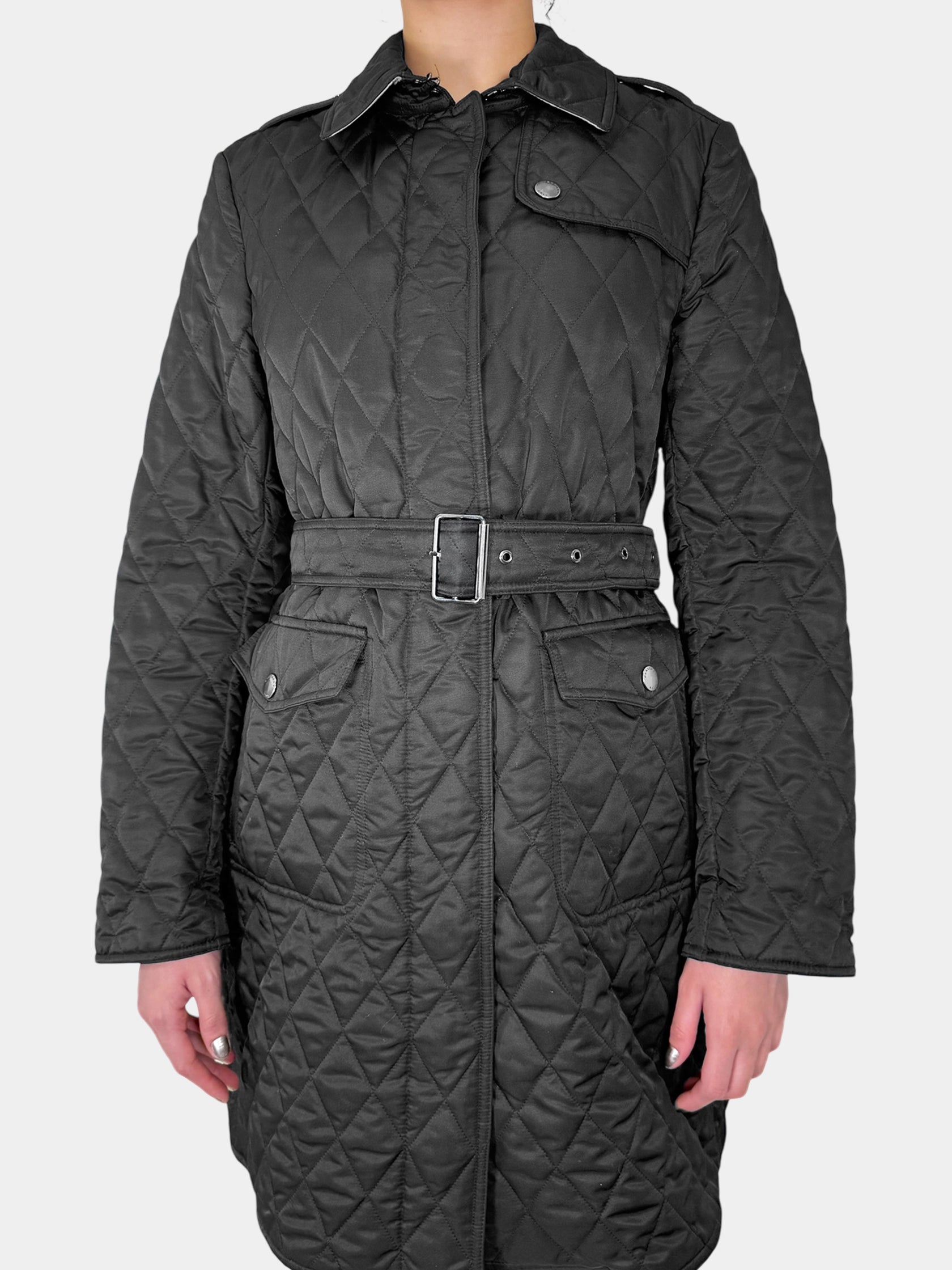 Diamond Quilted Belted Down Coat