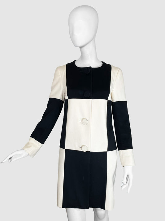 Wool Check Coat - Size 34