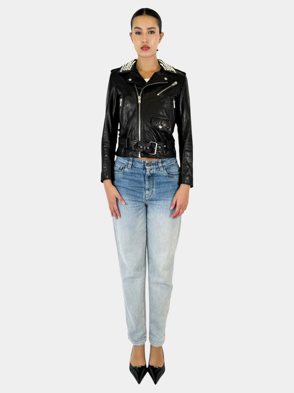 Noreta Studded Leather Moto Jacket - Size 36