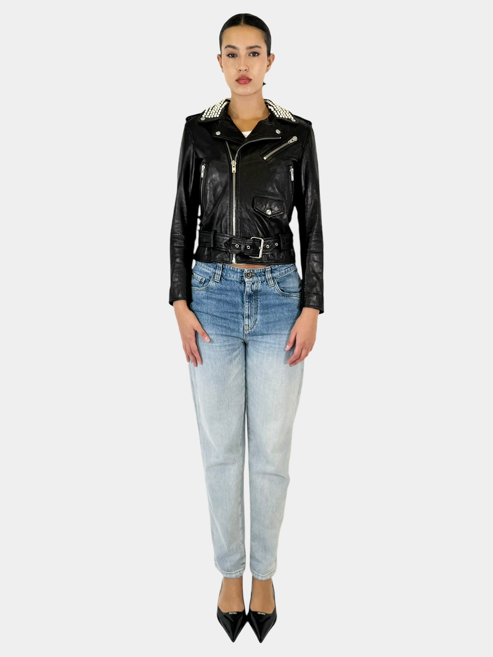 Noreta Studded Leather Moto Jacket - Size 36