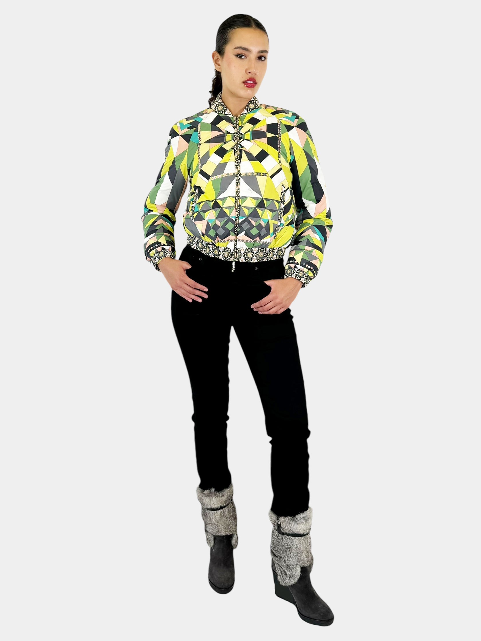 Geometric Print Puffer Coat - Size 6