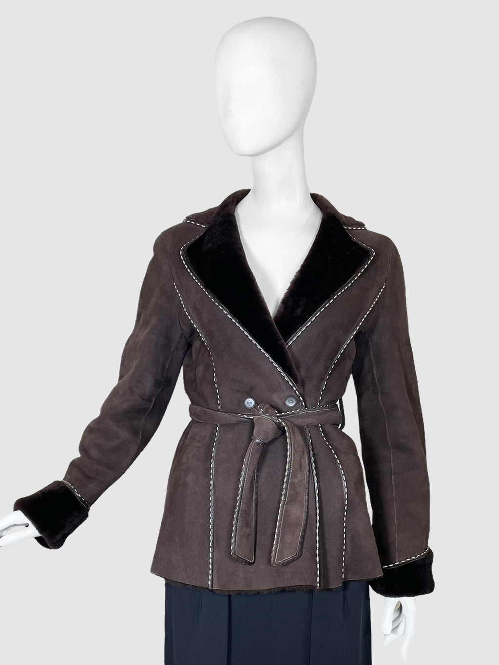 Suede with Shearling Trim Coat - Size 34