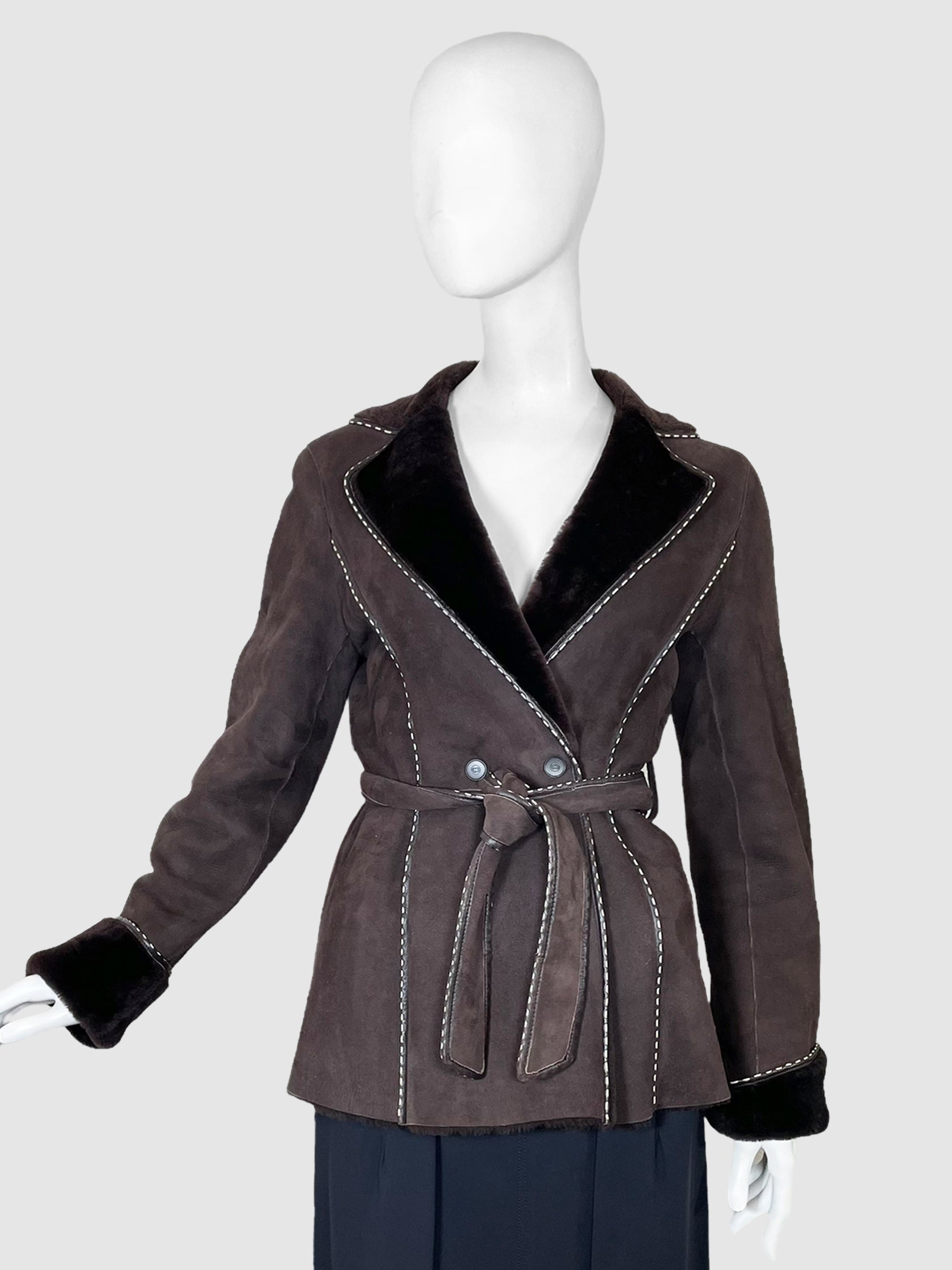Suede with Shearling Trim Coat - Size 34