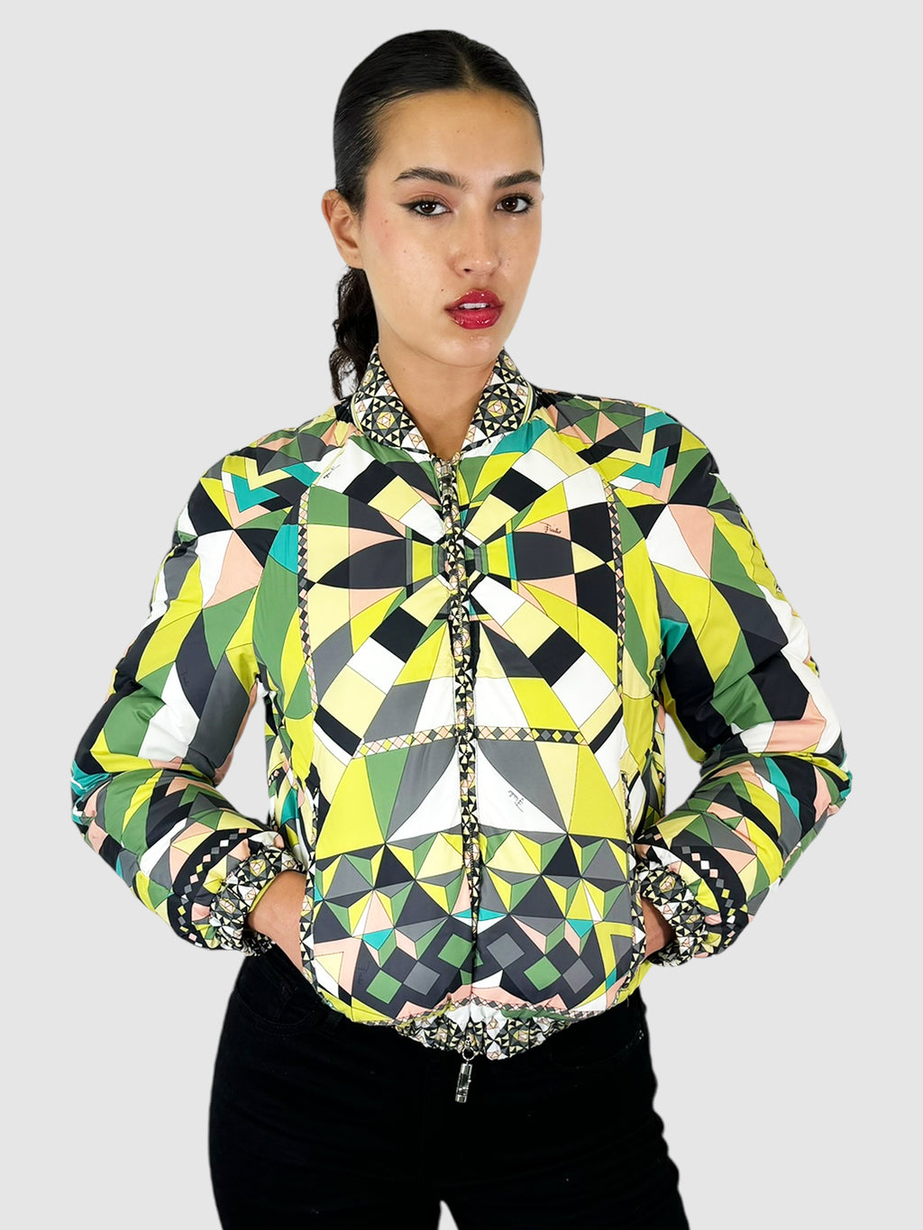 Geometric Print Puffer Coat - Size 6