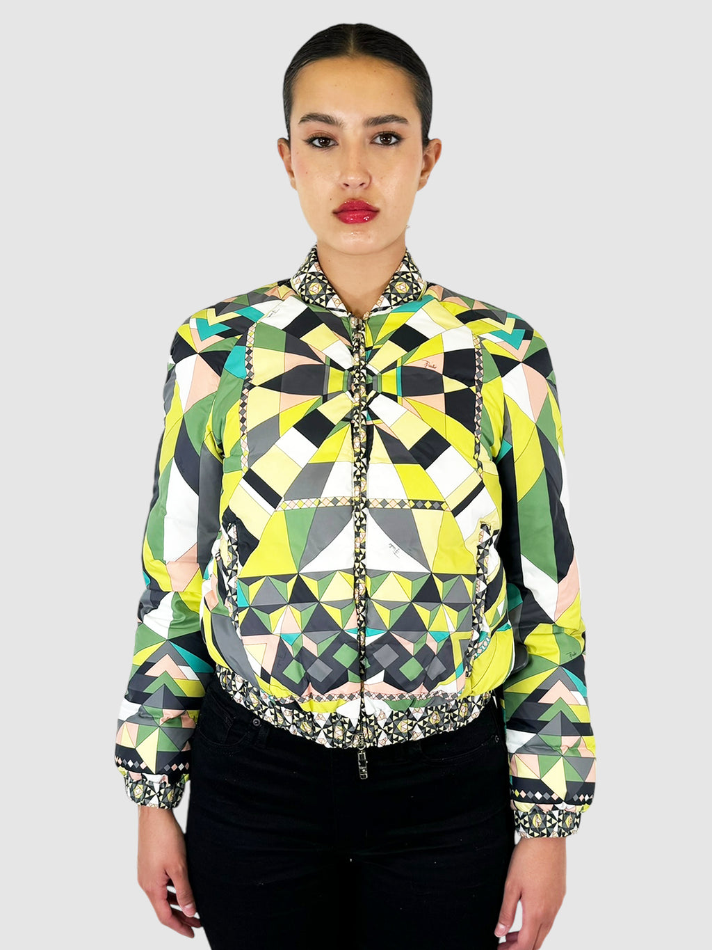 Geometric Print Puffer Coat - Size 6