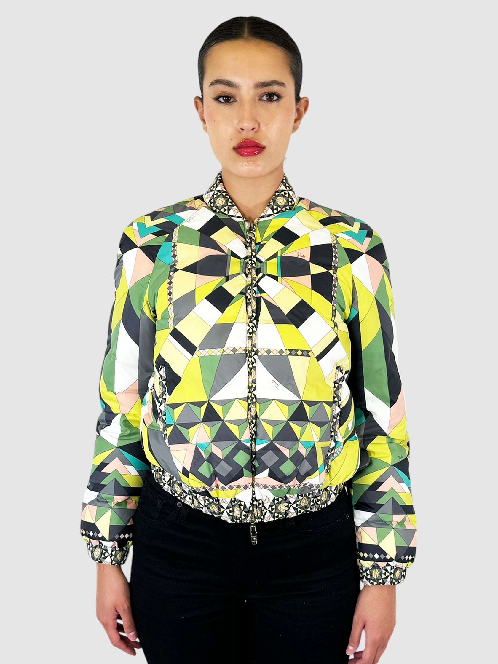 Geometric Print Puffer Coat - Size 6