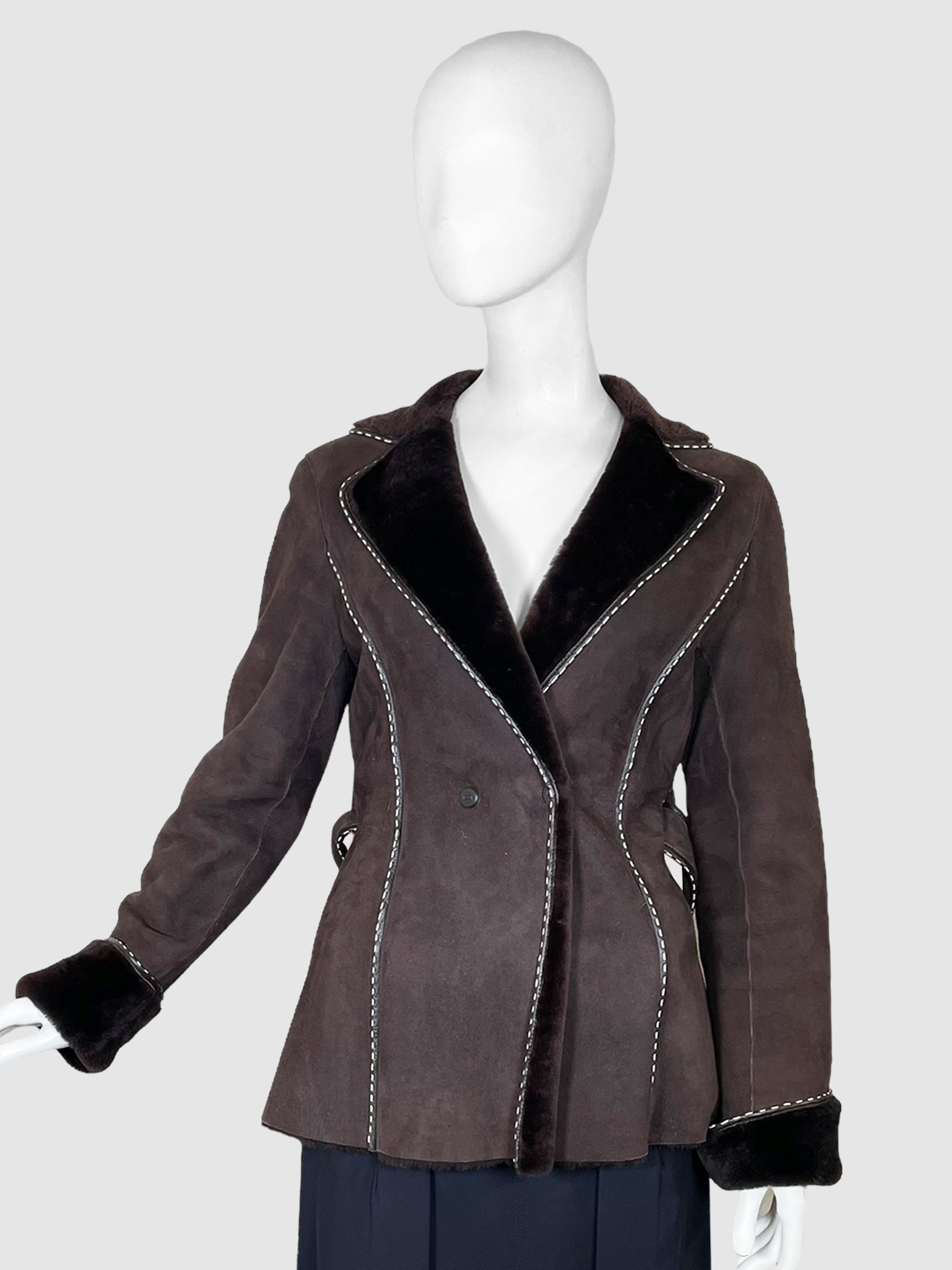 Suede with Shearling Trim Coat - Size 34