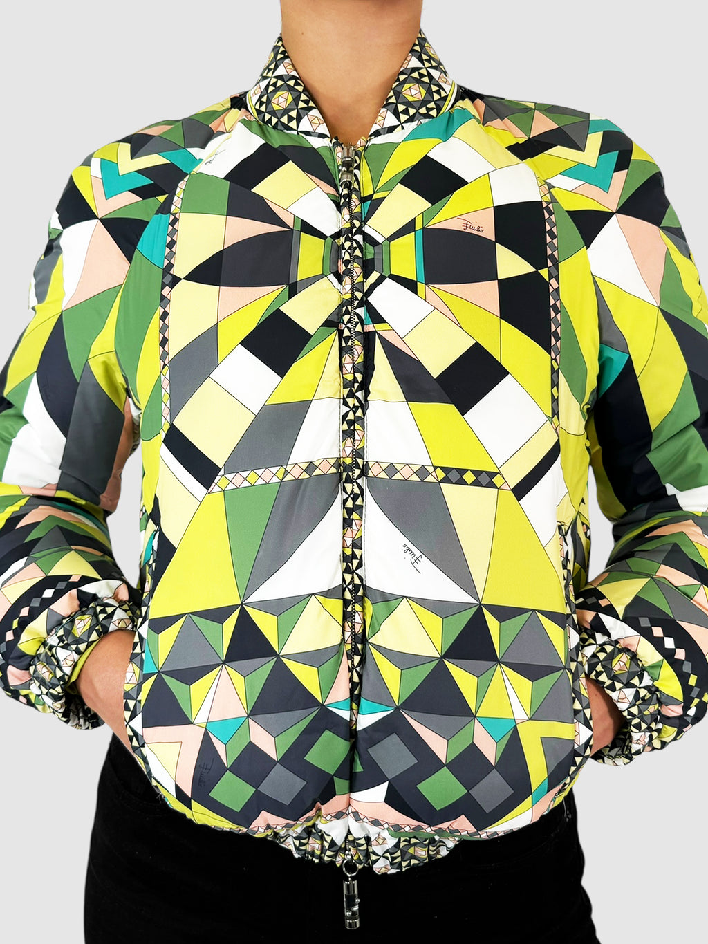 Geometric Print Puffer Coat - Size 6