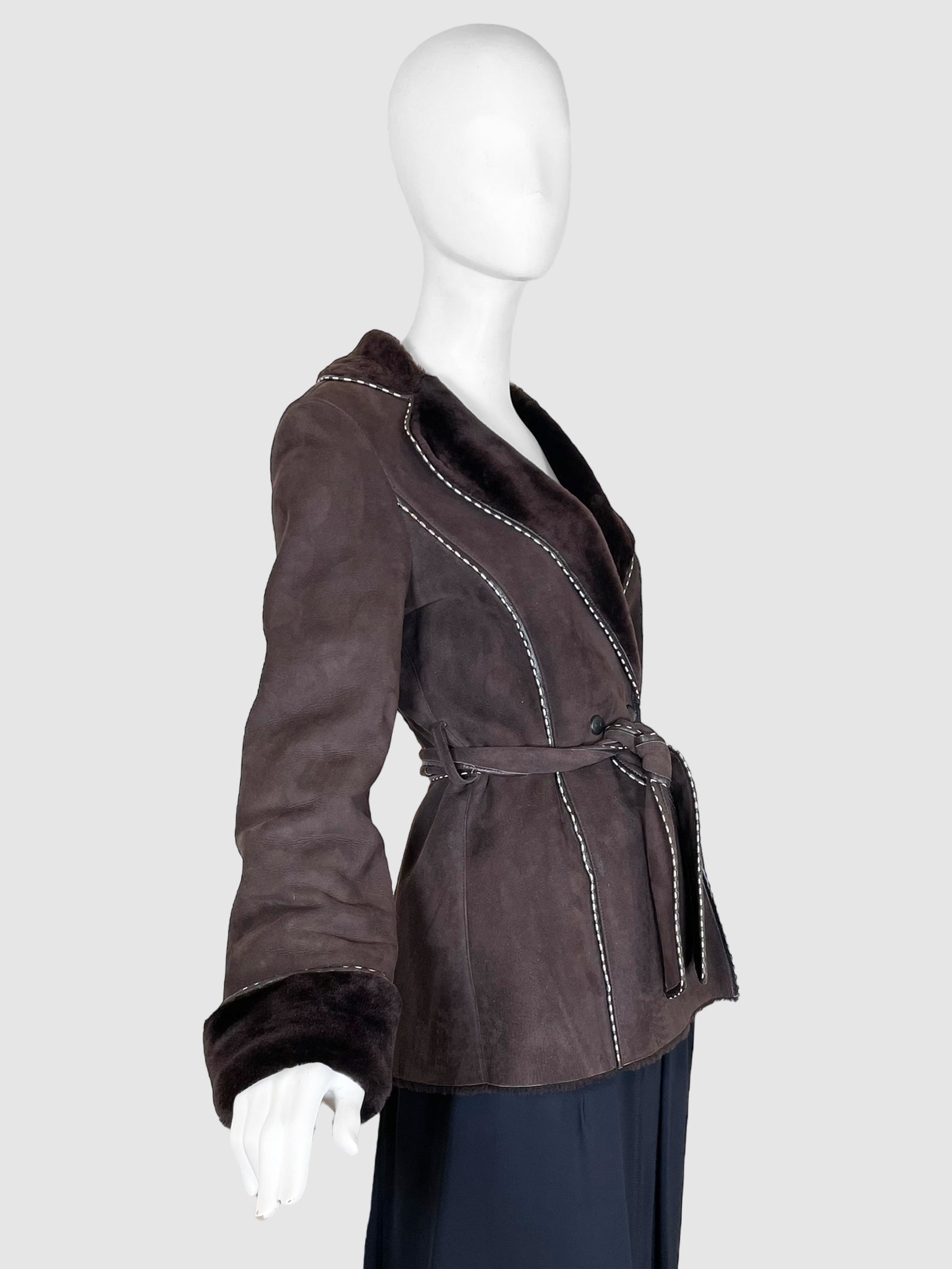 Suede with Shearling Trim Coat - Size 34