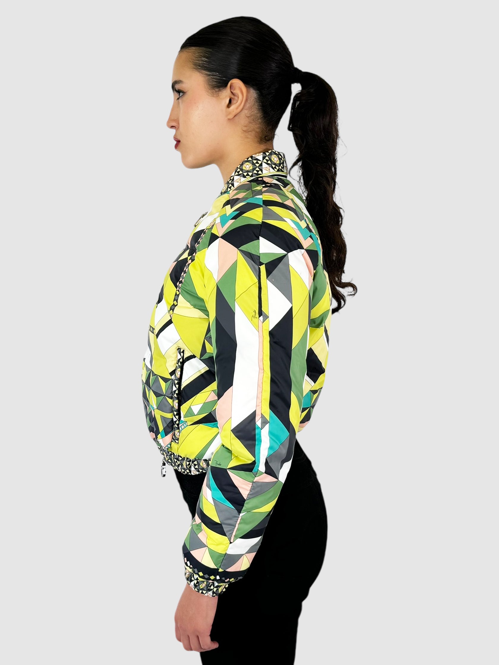 Geometric Print Puffer Coat - Size 6