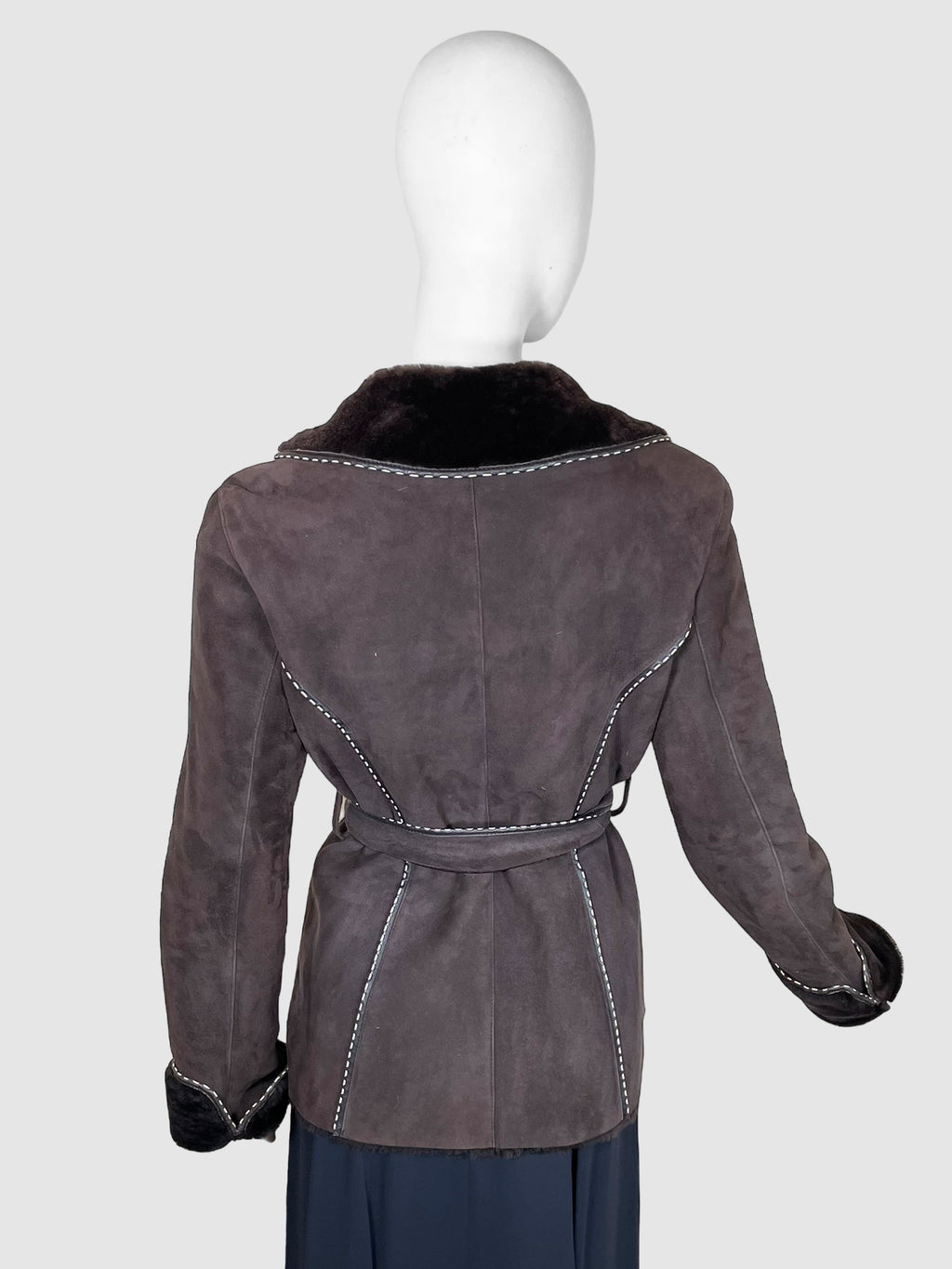 Suede with Shearling Trim Coat - Size 34