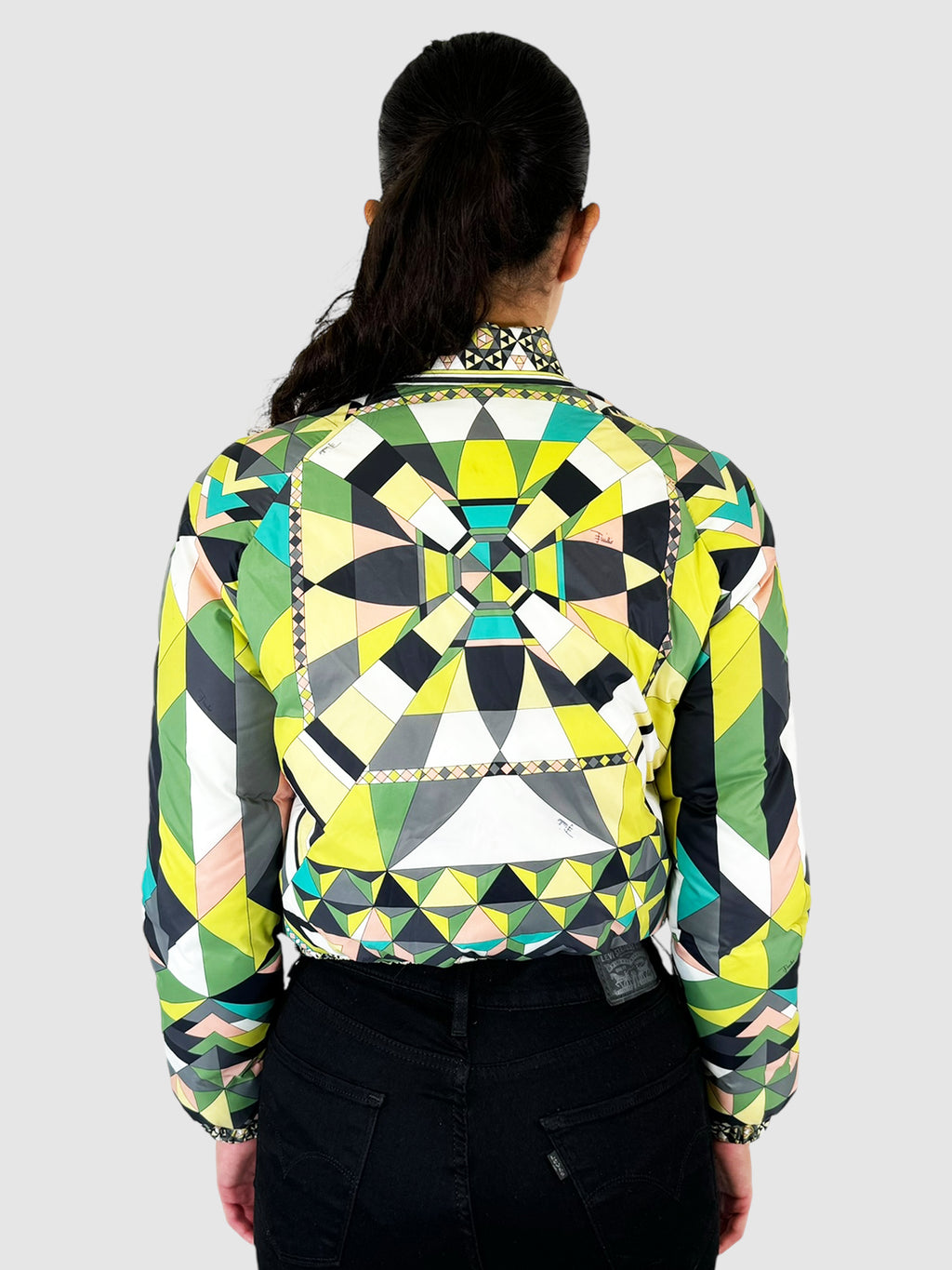 Geometric Print Puffer Coat - Size 6