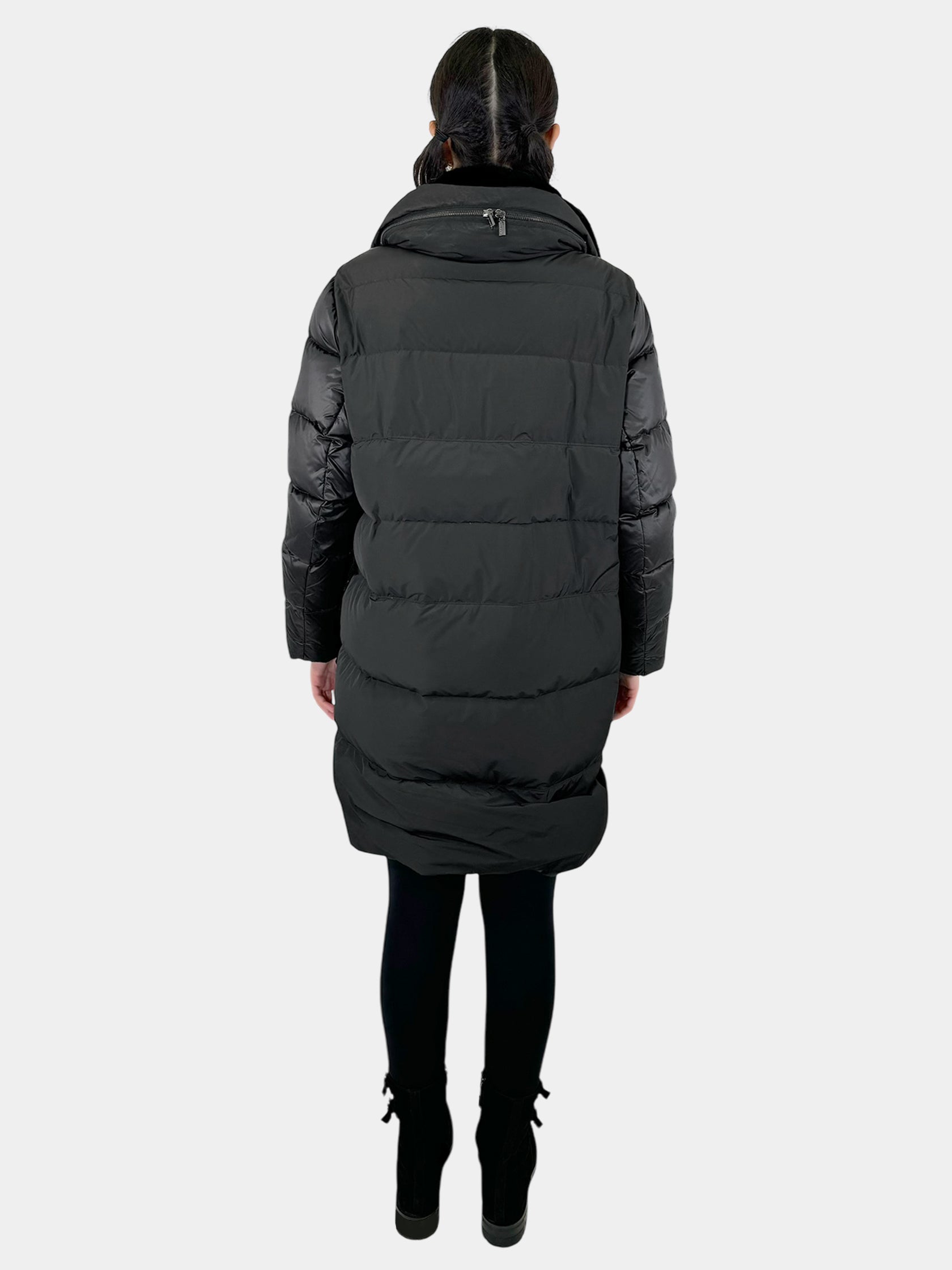 Faux Fur Trim Quilted Coat - Size L