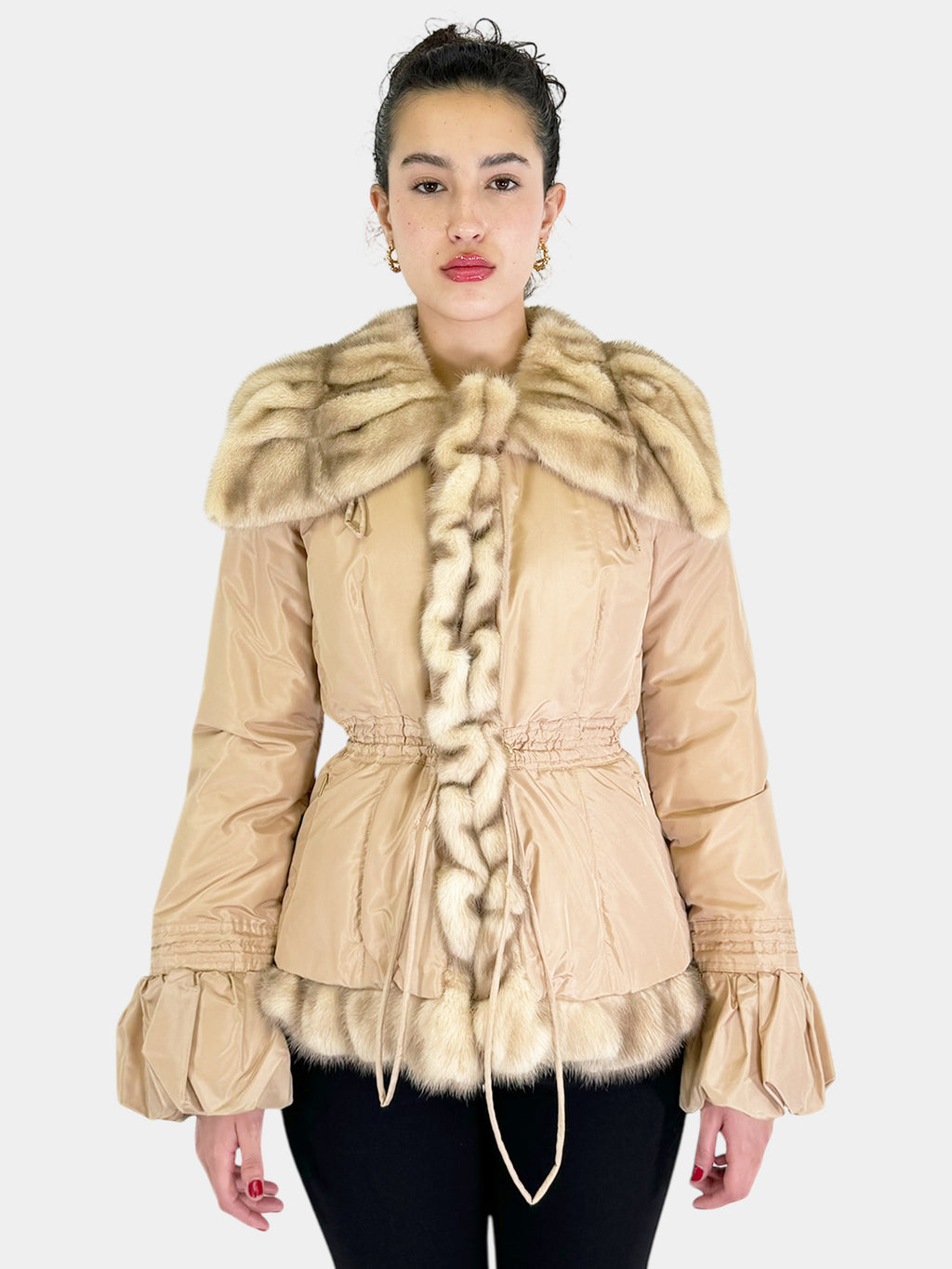 Mink Fur Trim Puffer Coat - Size 42