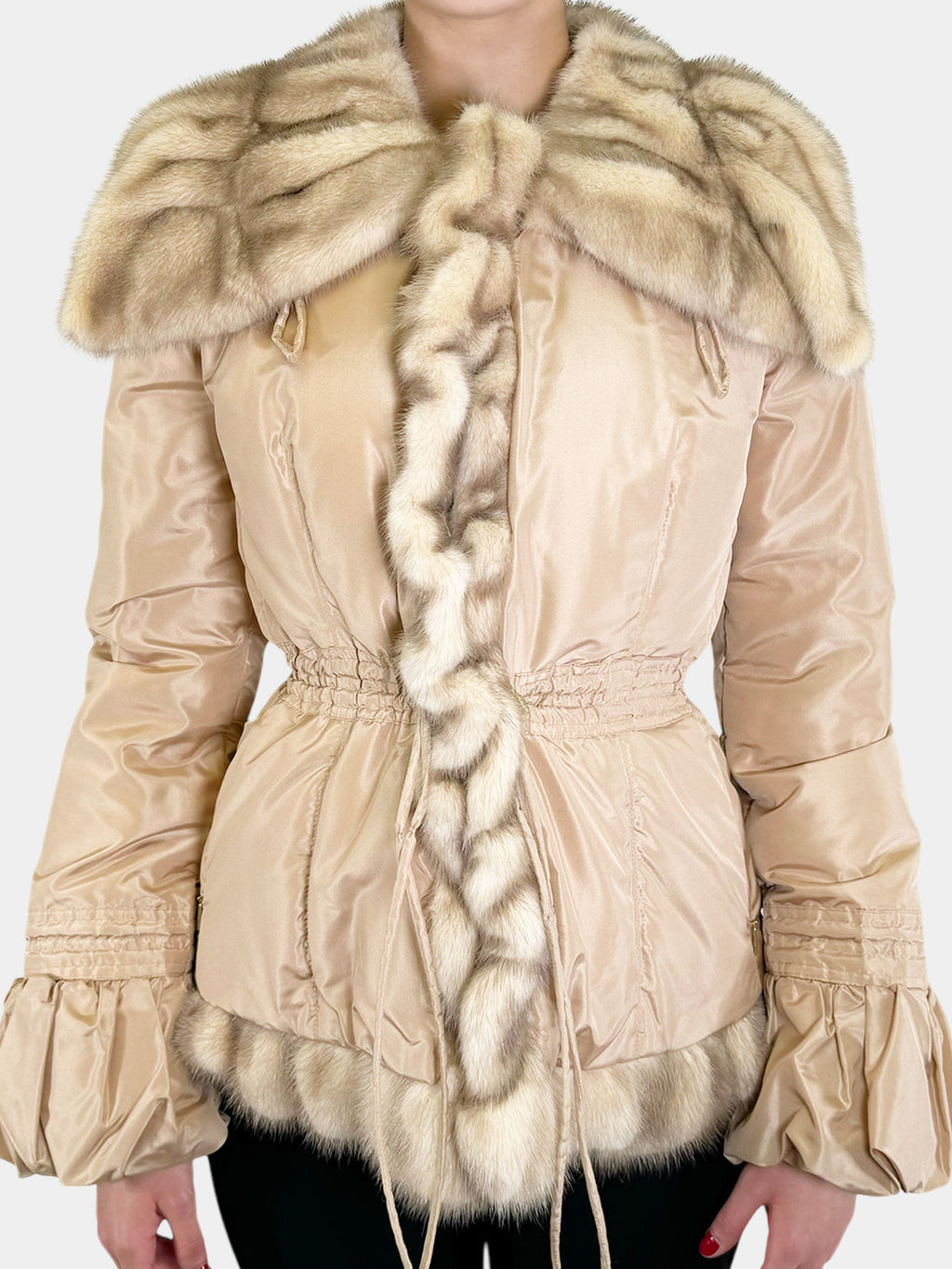 Mink Fur Trim Puffer Coat - Size 42