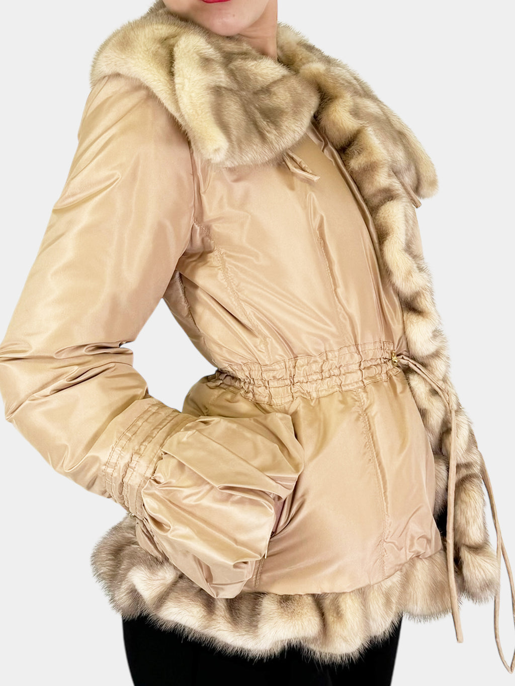 Mink Fur Trim Puffer Coat - Size 42