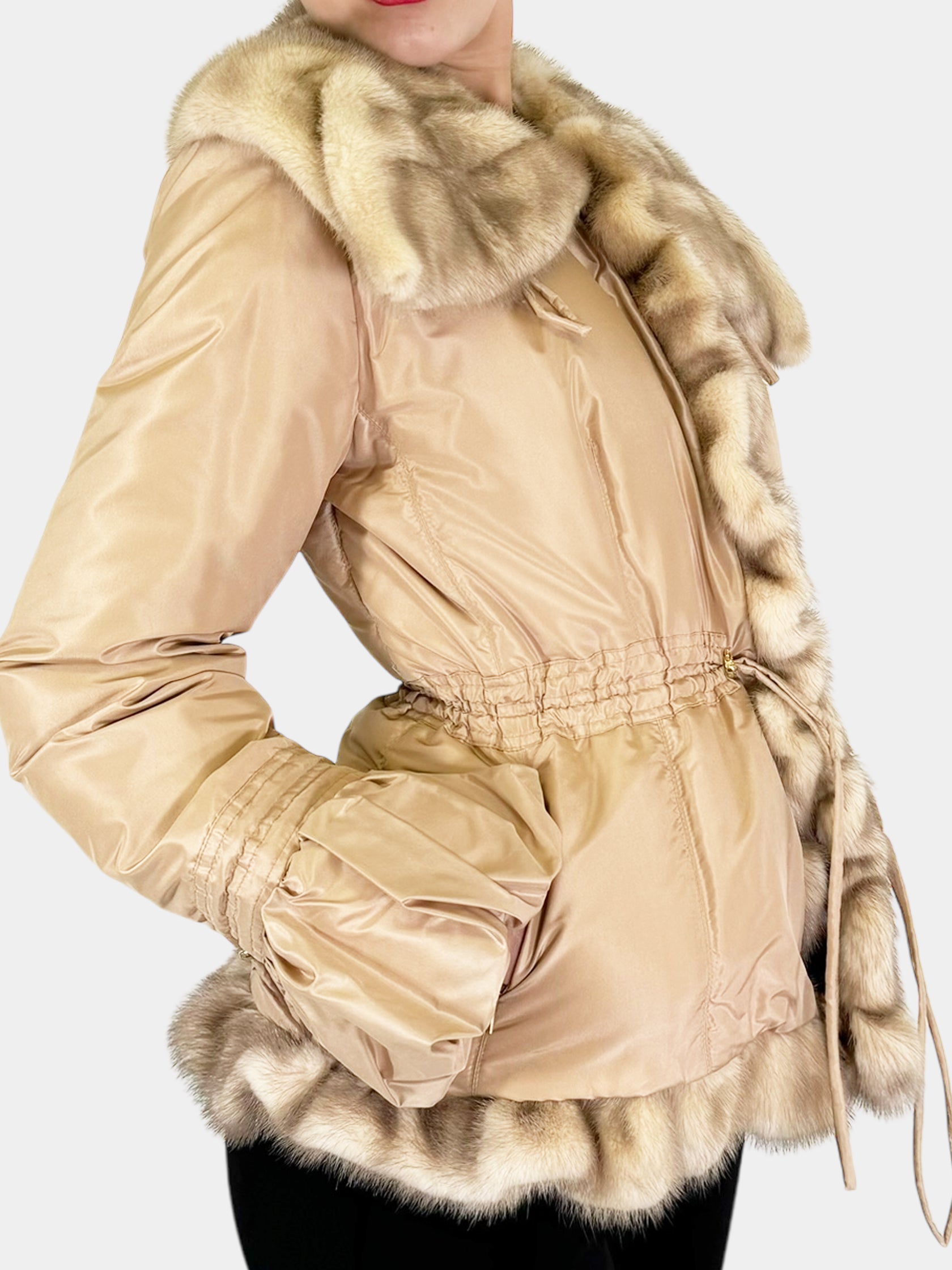Mink Fur Trim Puffer Coat - Size 42