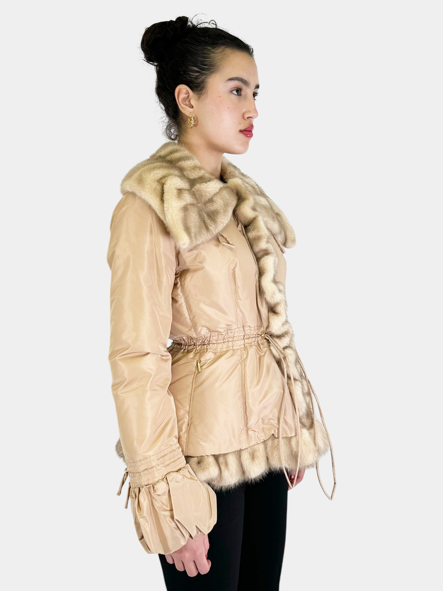 Mink Fur Trim Puffer Coat - Size 42