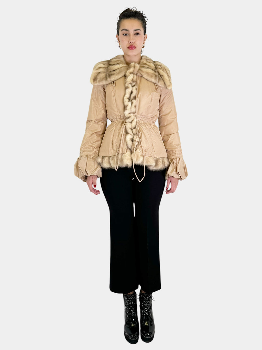 Mink Fur Trim Puffer Coat - Size 42