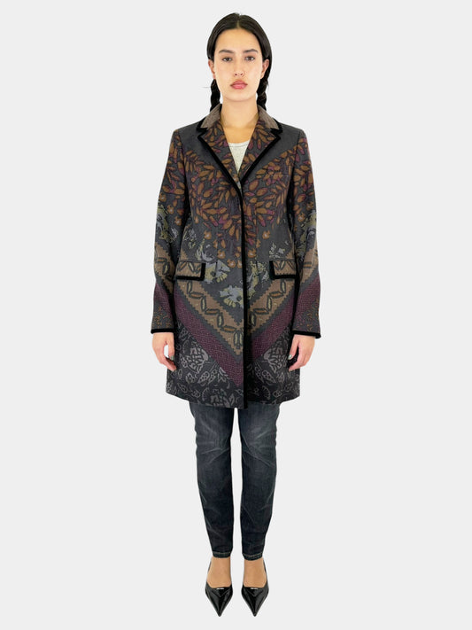 Floral Print Velvet Quilted Jacket - Size 44