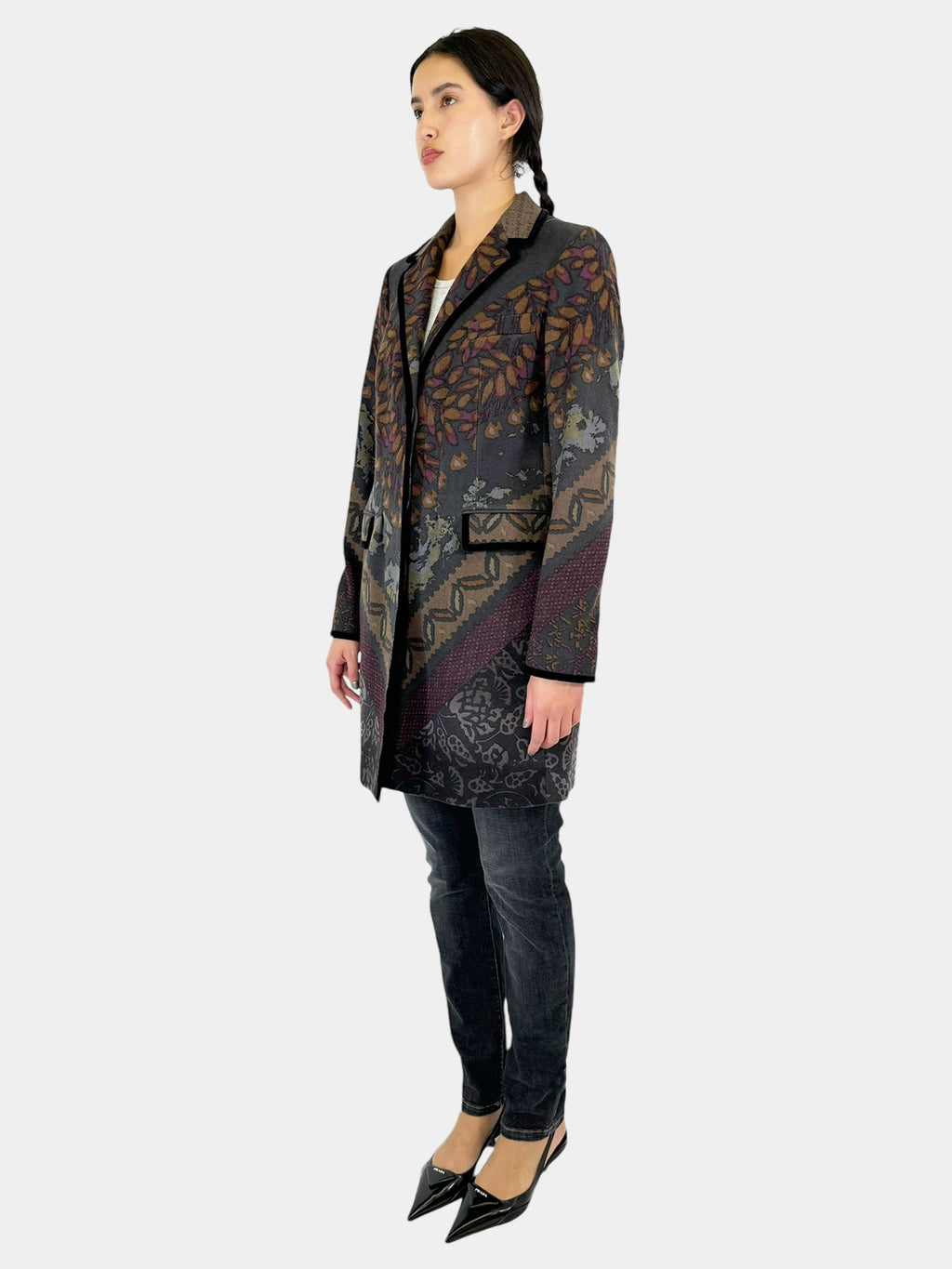 Floral Print Velvet Quilted Jacket - Size 44