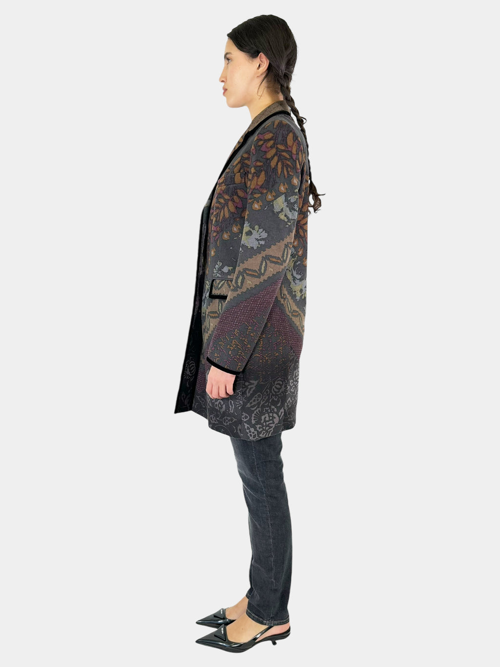 Floral Print Velvet Quilted Jacket - Size 44