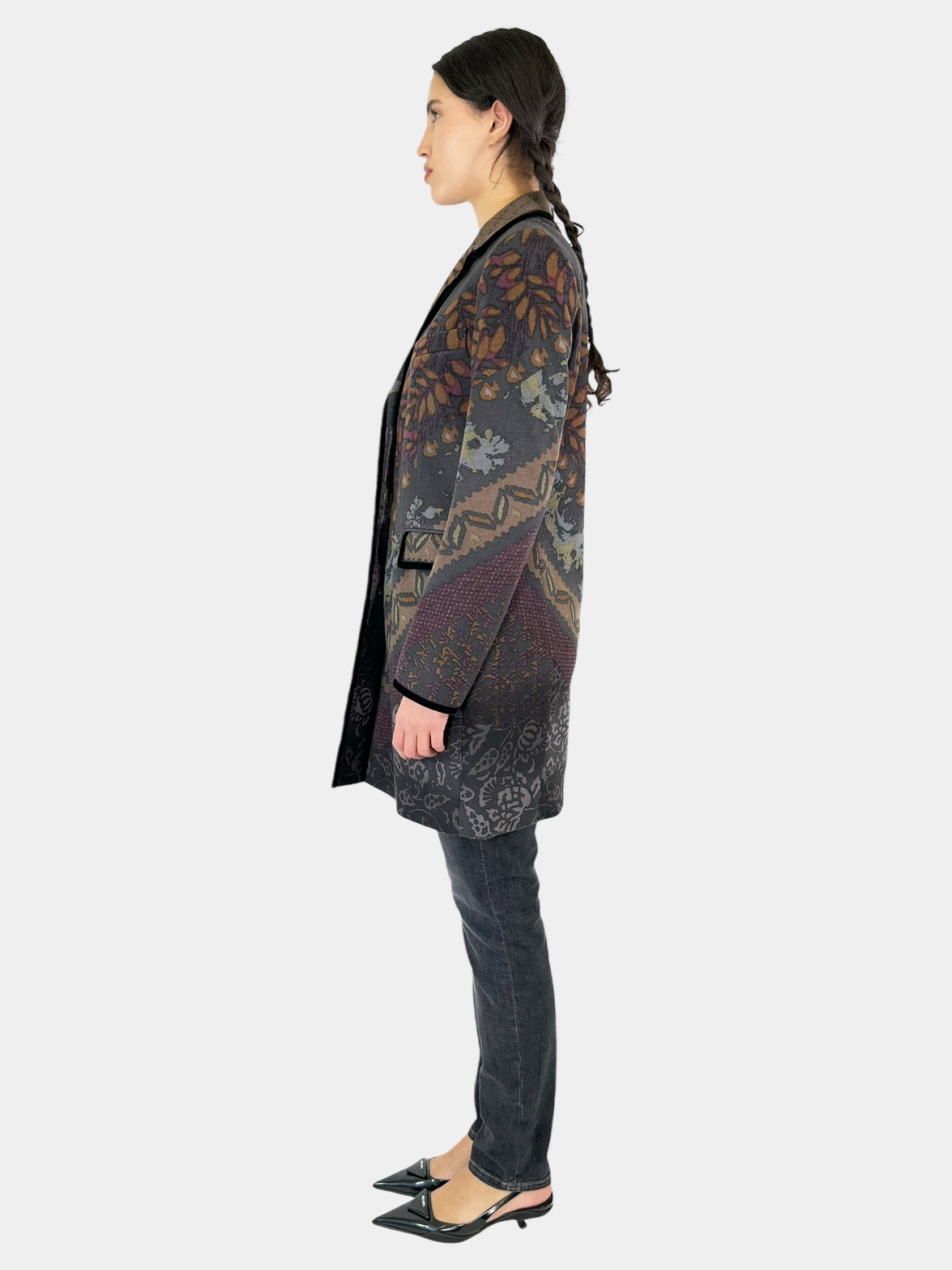 Floral Print Velvet Quilted Jacket - Size 44