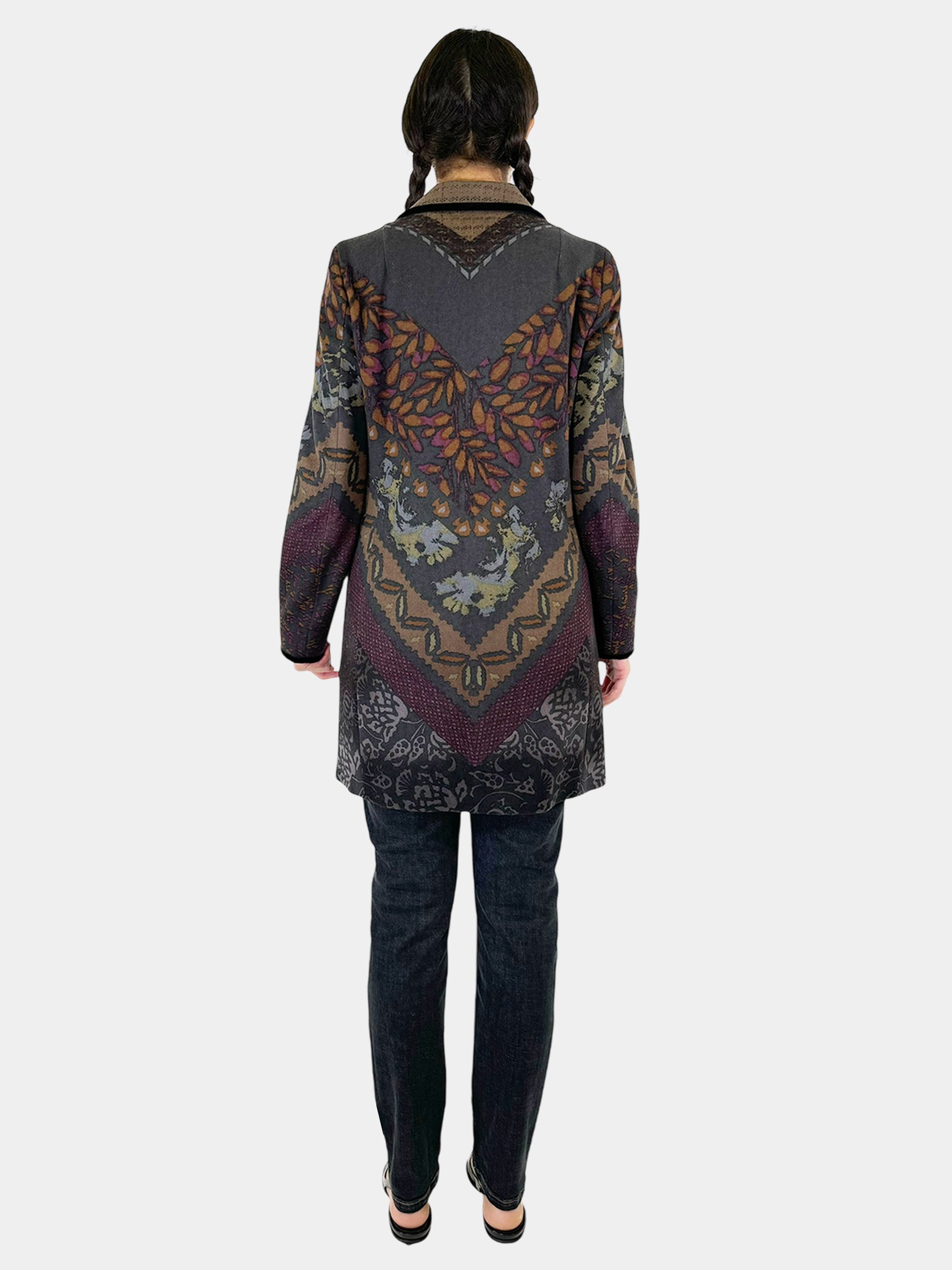 Floral Print Velvet Quilted Jacket - Size 44