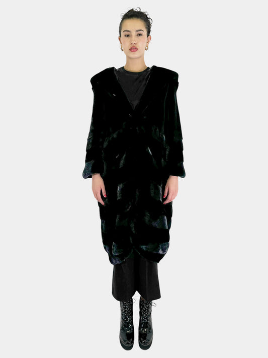 Mink Fur Long Coat with Hood - Size 42