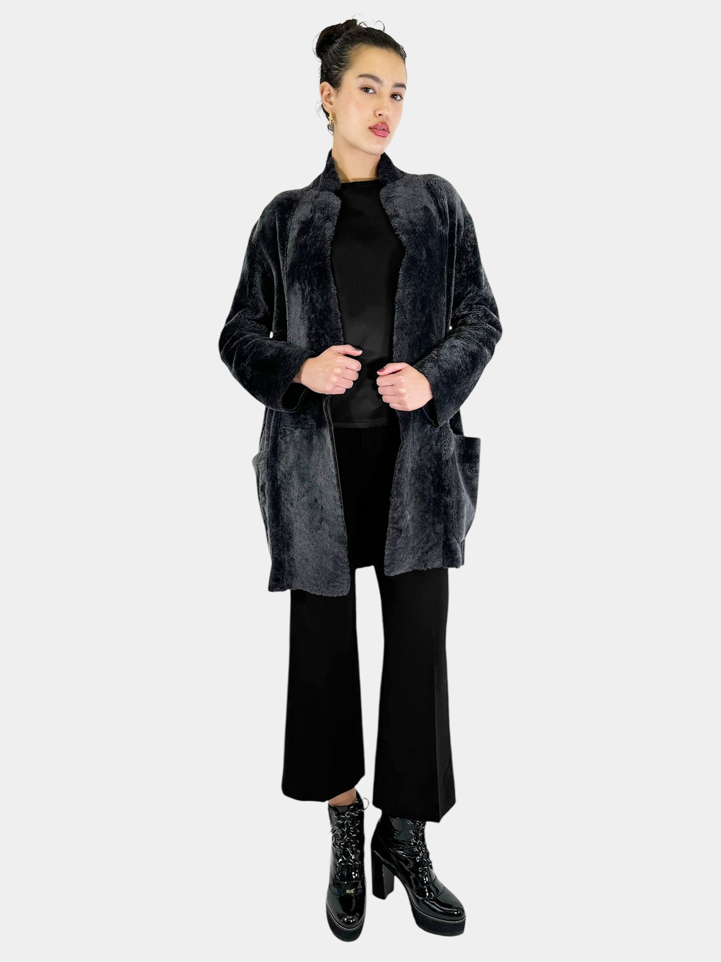 Shearling Open Coat - Size 34