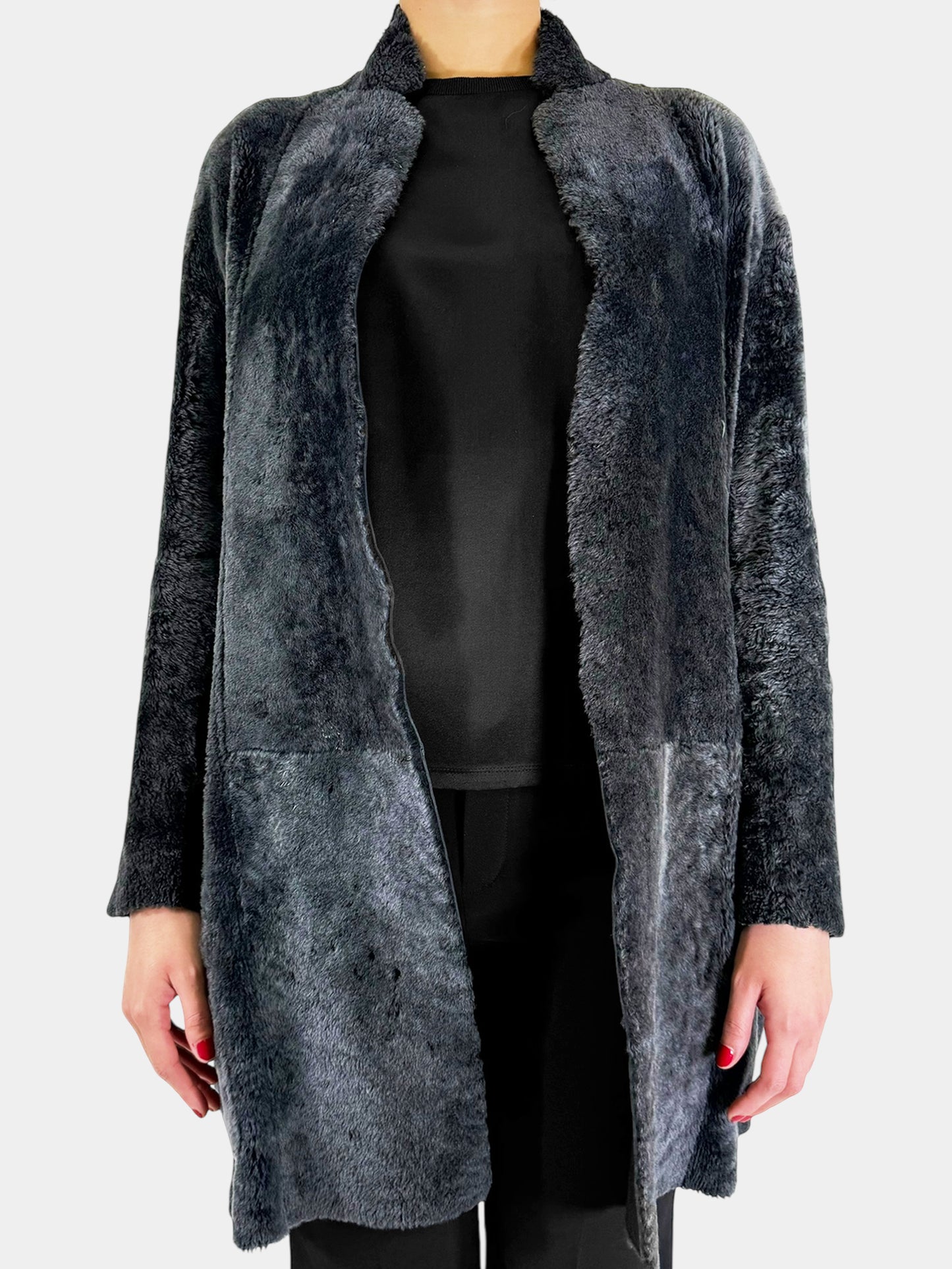 Shearling Open Coat - Size 34