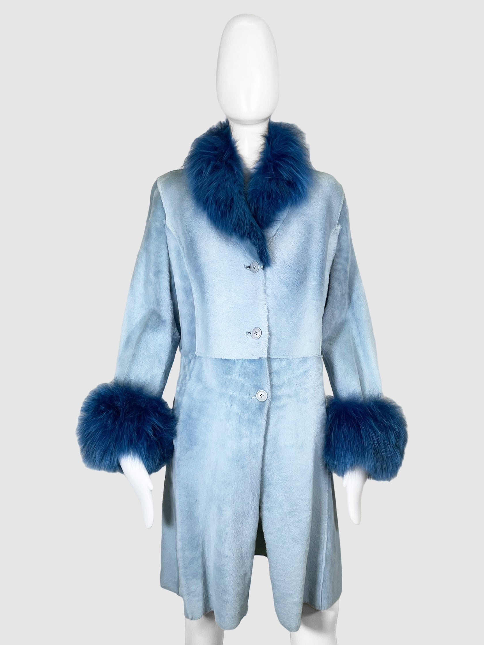 Shearling Faux Fur Trimmed Coat - Size 44