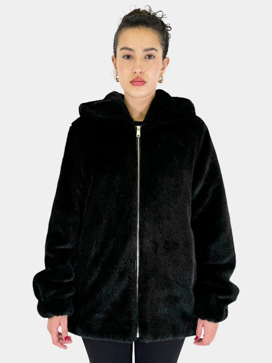 Faux Fur Zip-Up Jacket - Size M