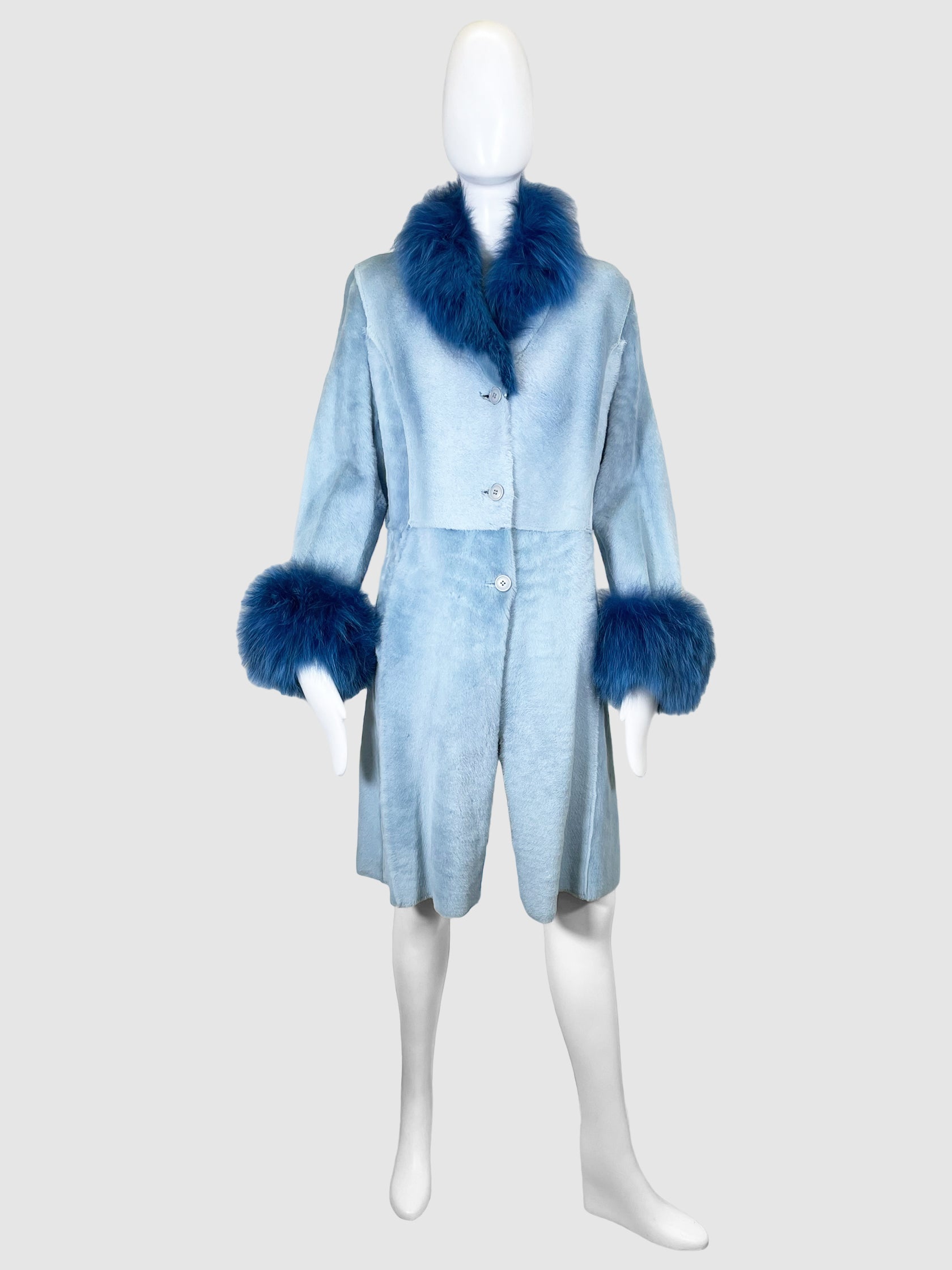 Shearling Faux Fur Trimmed Coat - Size 44