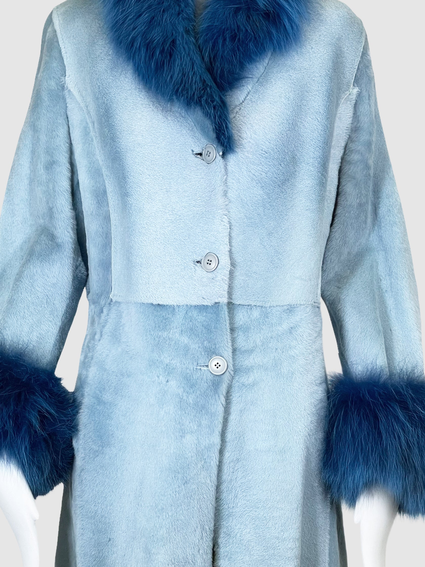 Shearling Faux Fur Trimmed Coat - Size 44