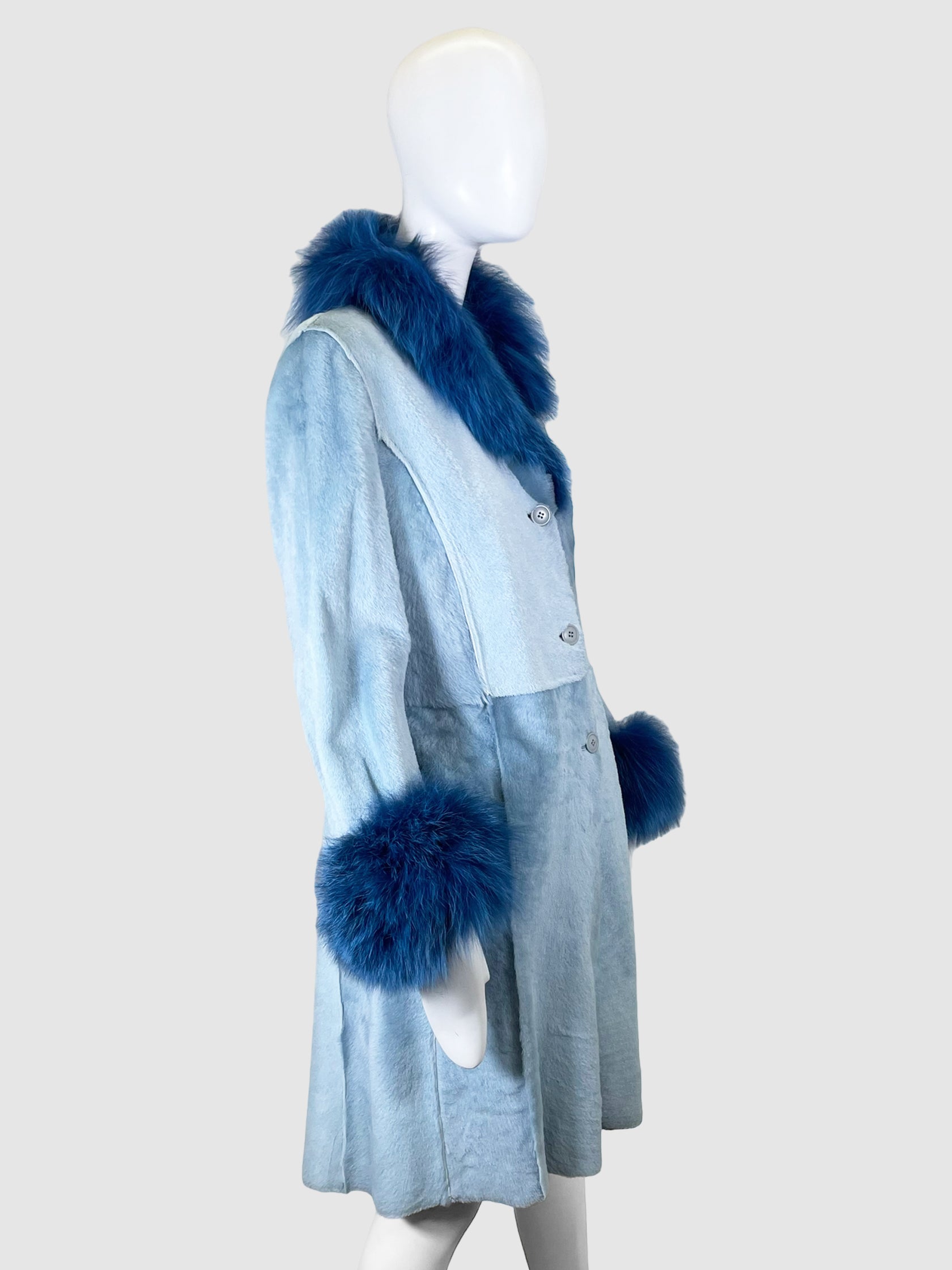 Shearling Faux Fur Trimmed Coat - Size 44