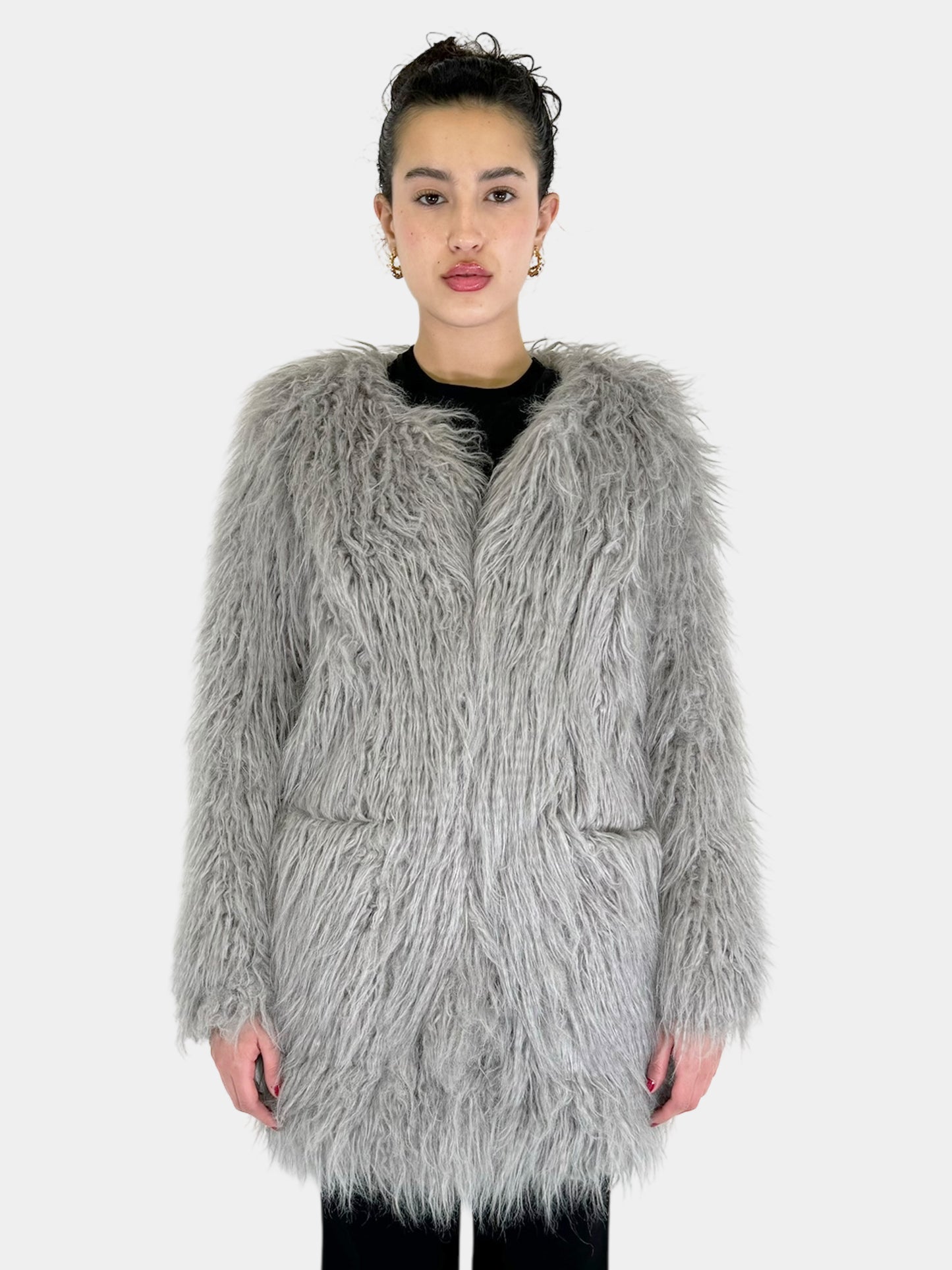 Faux Fur Single Clasp Coat - Size S